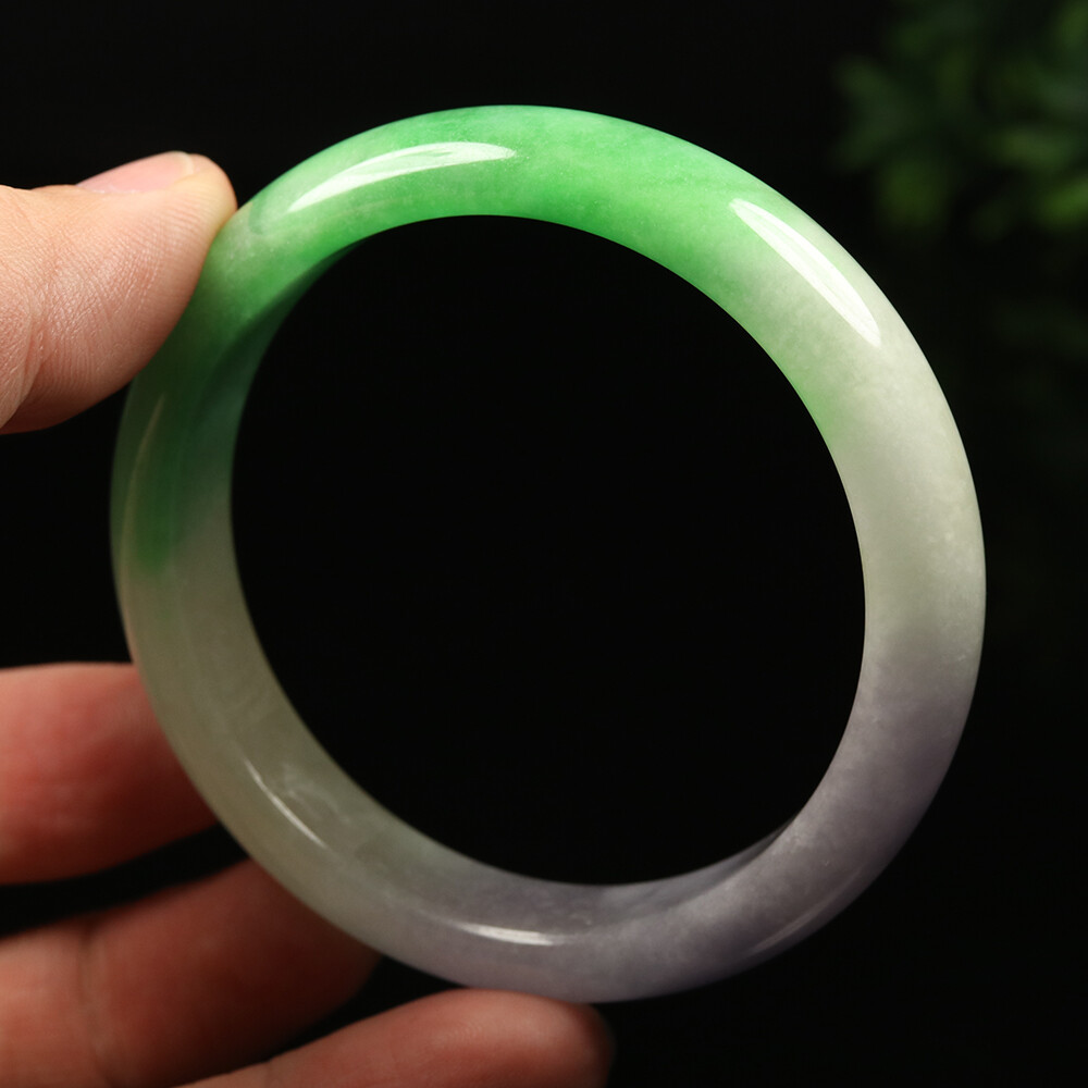 58mm White Lavender Green Jadeite Jade Bangle Bracelet Burma Jade Bangle A-12627