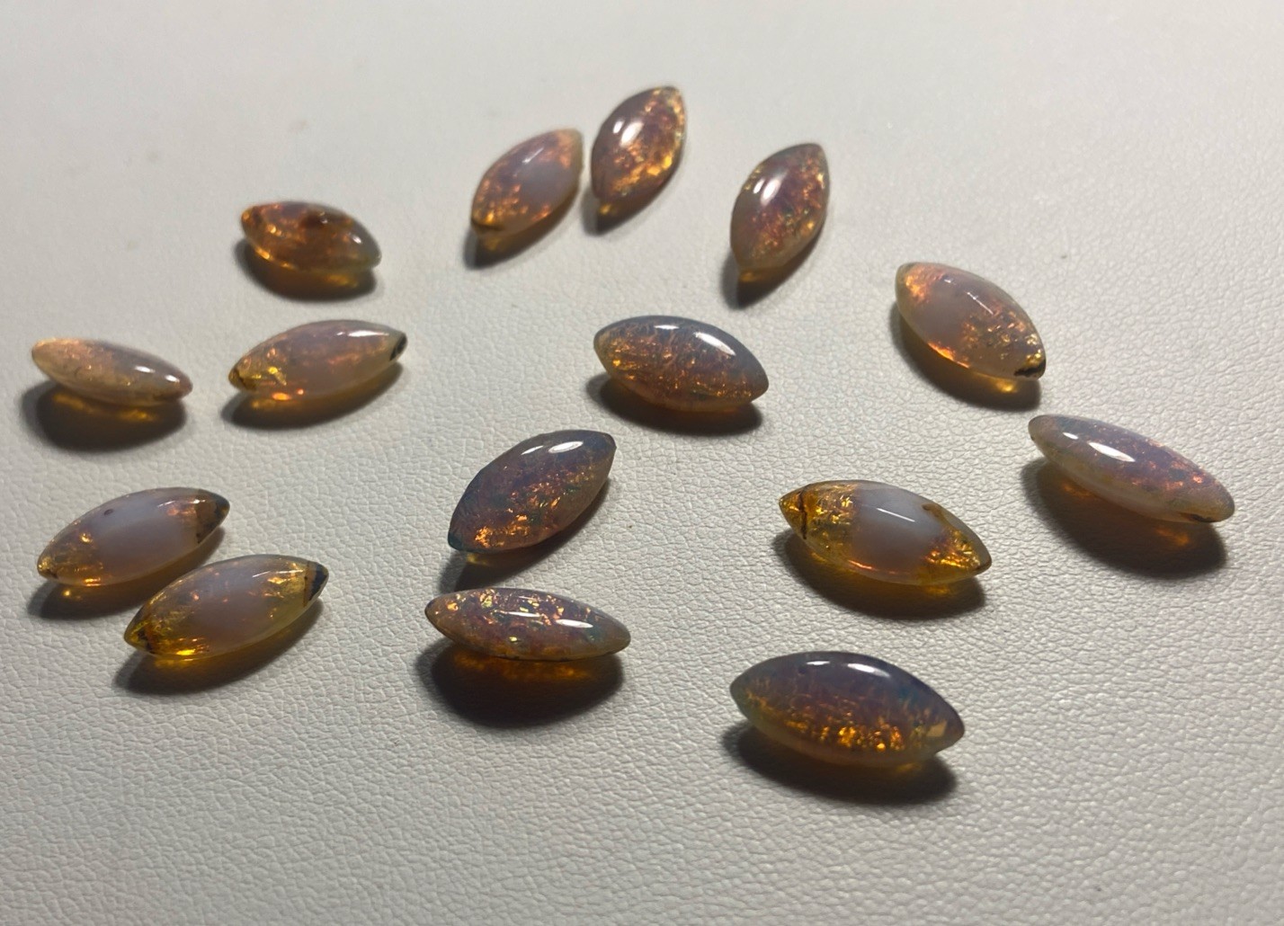 Vintage glass navettes 15 x7 Mm Silver fire opal harlequin unfoiled (15)