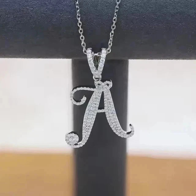 1.80Ct Round Cut Real Moissanite “A” Letter Pendant 14K White Gold Plated Silver