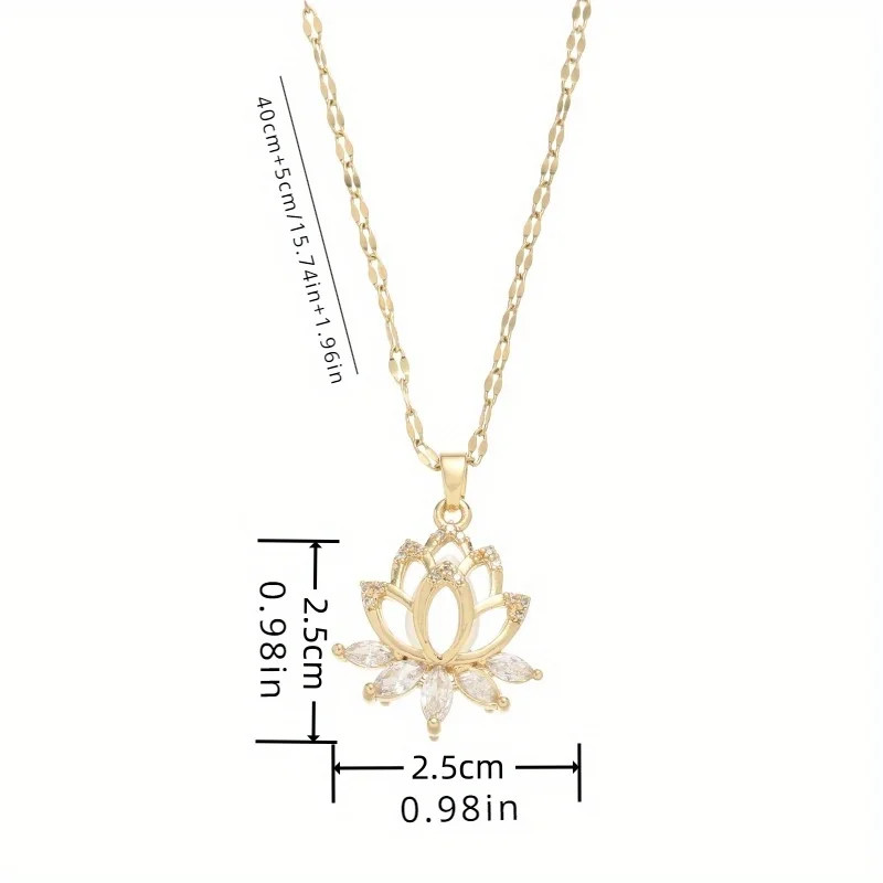 1 PC High-quality 18k Gold Electroplated Fashion Cat’s Eye Stone Lotus Necklace