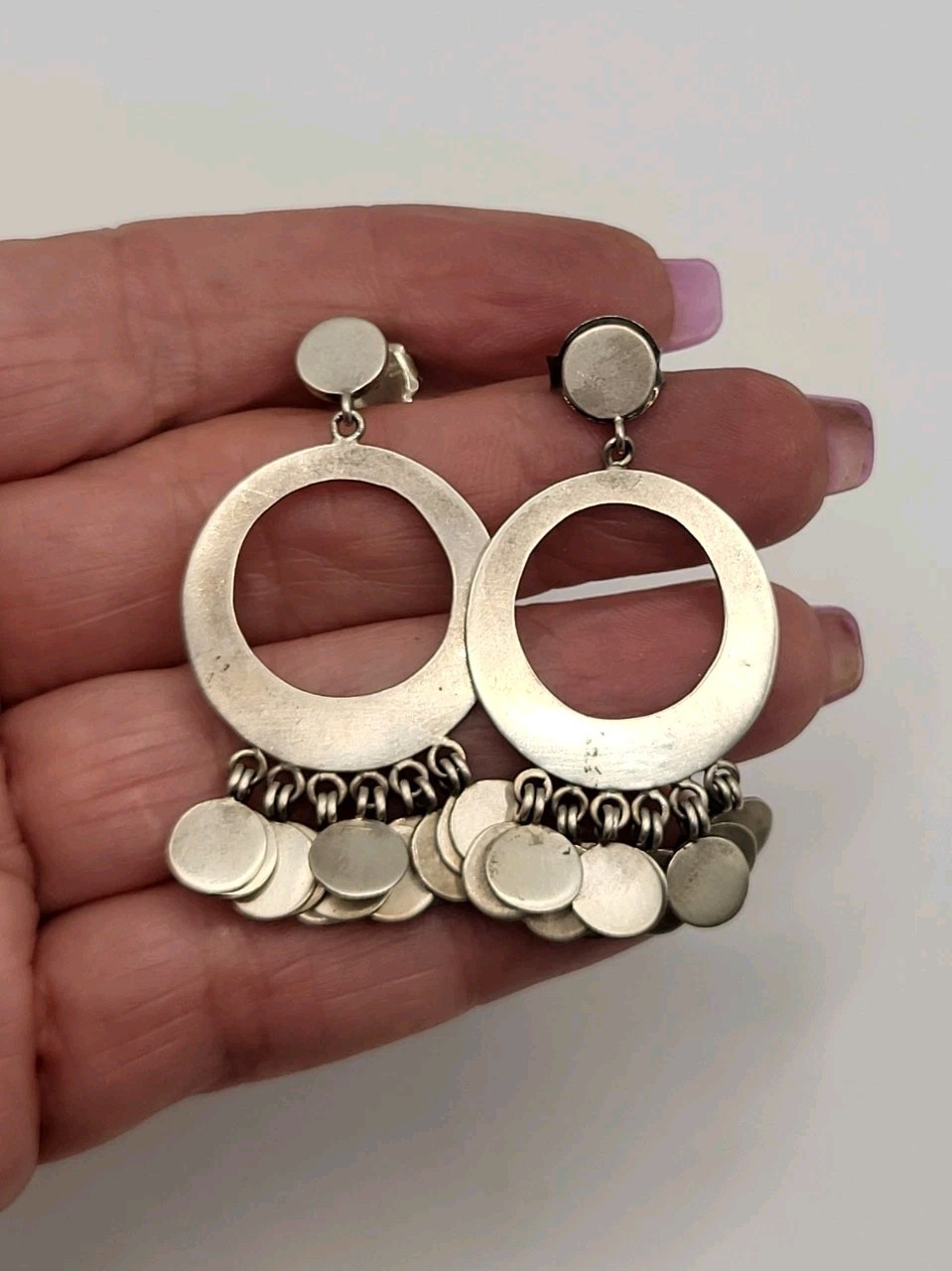 JANE DIAZ 925 Sterling Silver Hoop Stud Disc Drop Dangle Pierced Earrings Signed