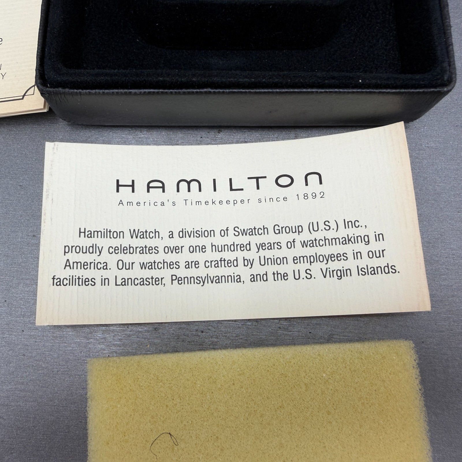 Hamilton Presentation Watch Box Case Black Cream W/Manuals Vintage Masterpiece