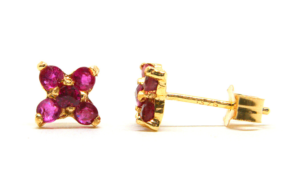 9ct Gold Ruby studs Cluster Earrings Gift Boxed Made in UK