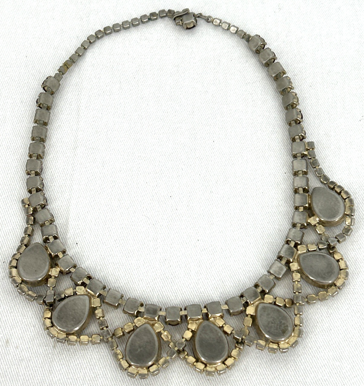 Statement Necklace Rhinestone Jelly Belly Glass Stones Green Brown Clear Unsigne