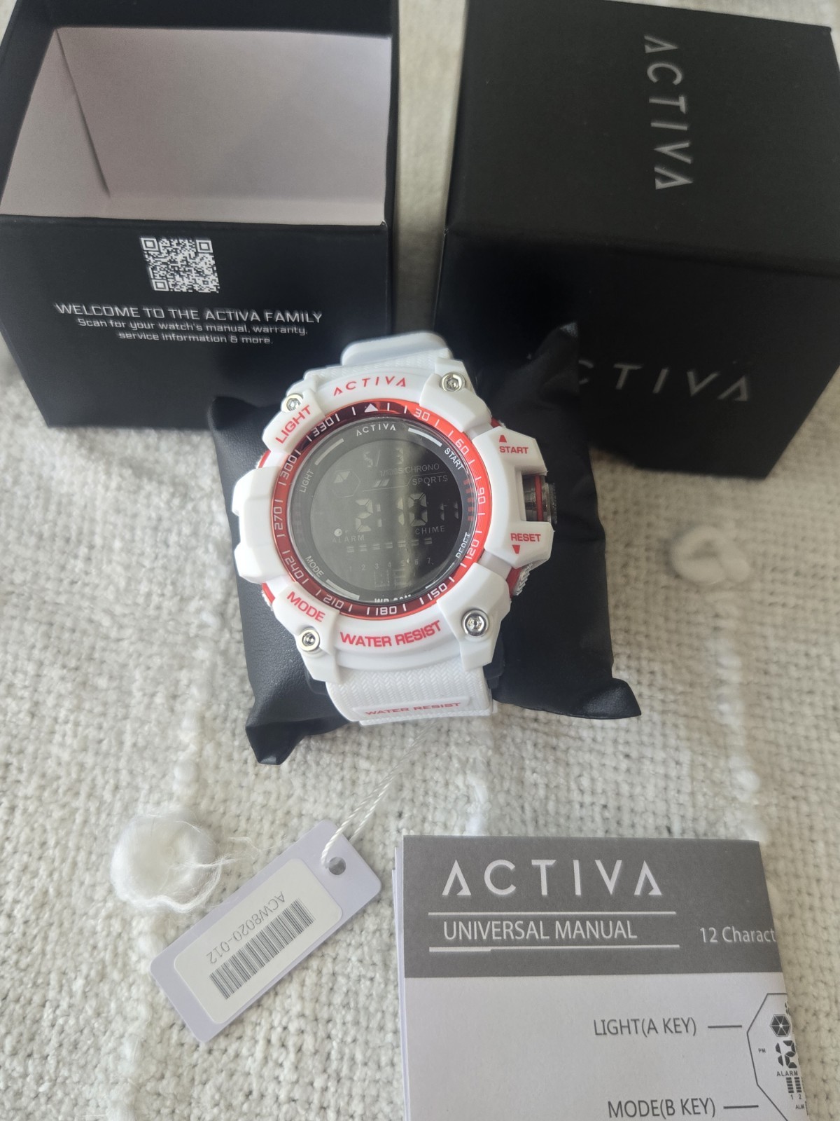 Activa Sports Digital Quartz Watch Alarm/Stop White/Red 50mm (ACW8020-012 )-New