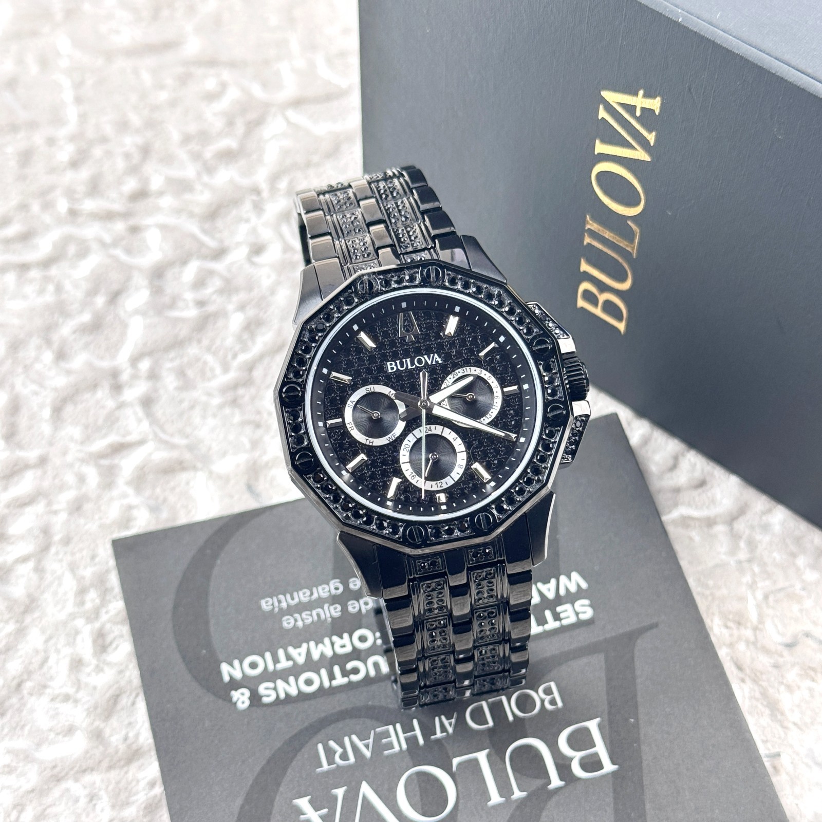 Bulova Octava Black Crystal Stainless Steel Men’s Chronograph Watch 98C134
