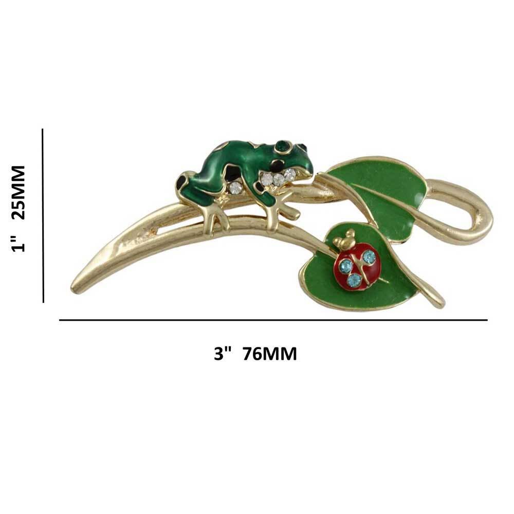 Green Enamel Frog with Ladybug on Leaf Brooch Pin – PRA822D
