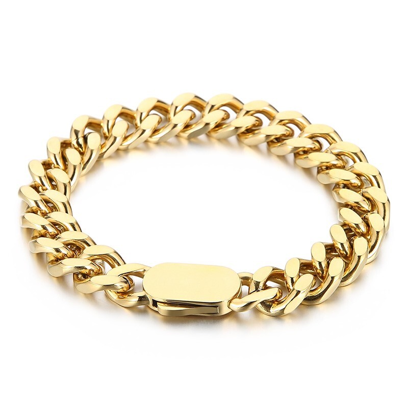Gold-Plated Cuban Chain Bracelet Stainless Steel Fashion Link Chain 11mm 6.26”