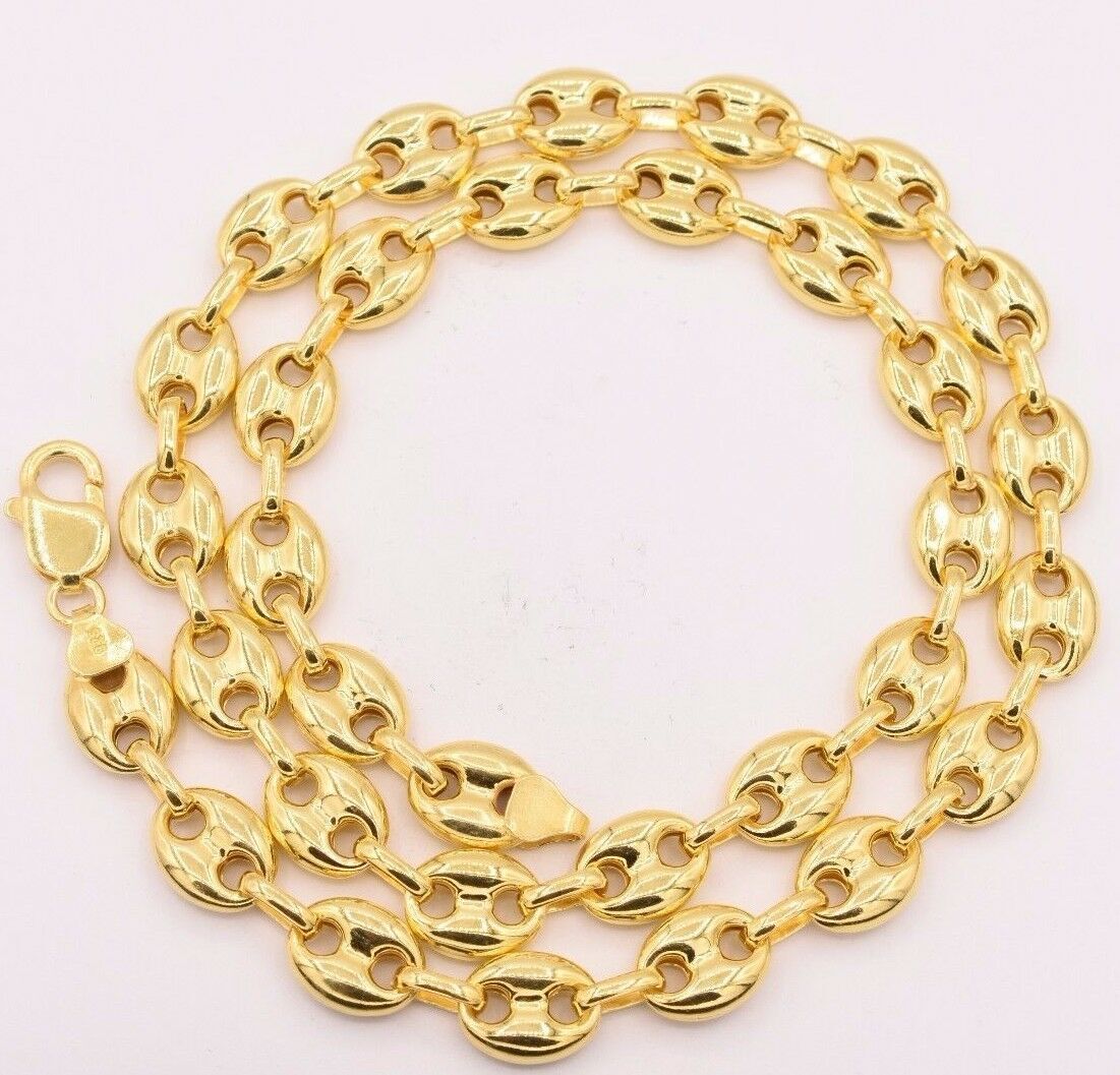 11mm Puffed Mariner Anchor Link Chain Necklace 14K Yellow Gold-Plated Silver 925