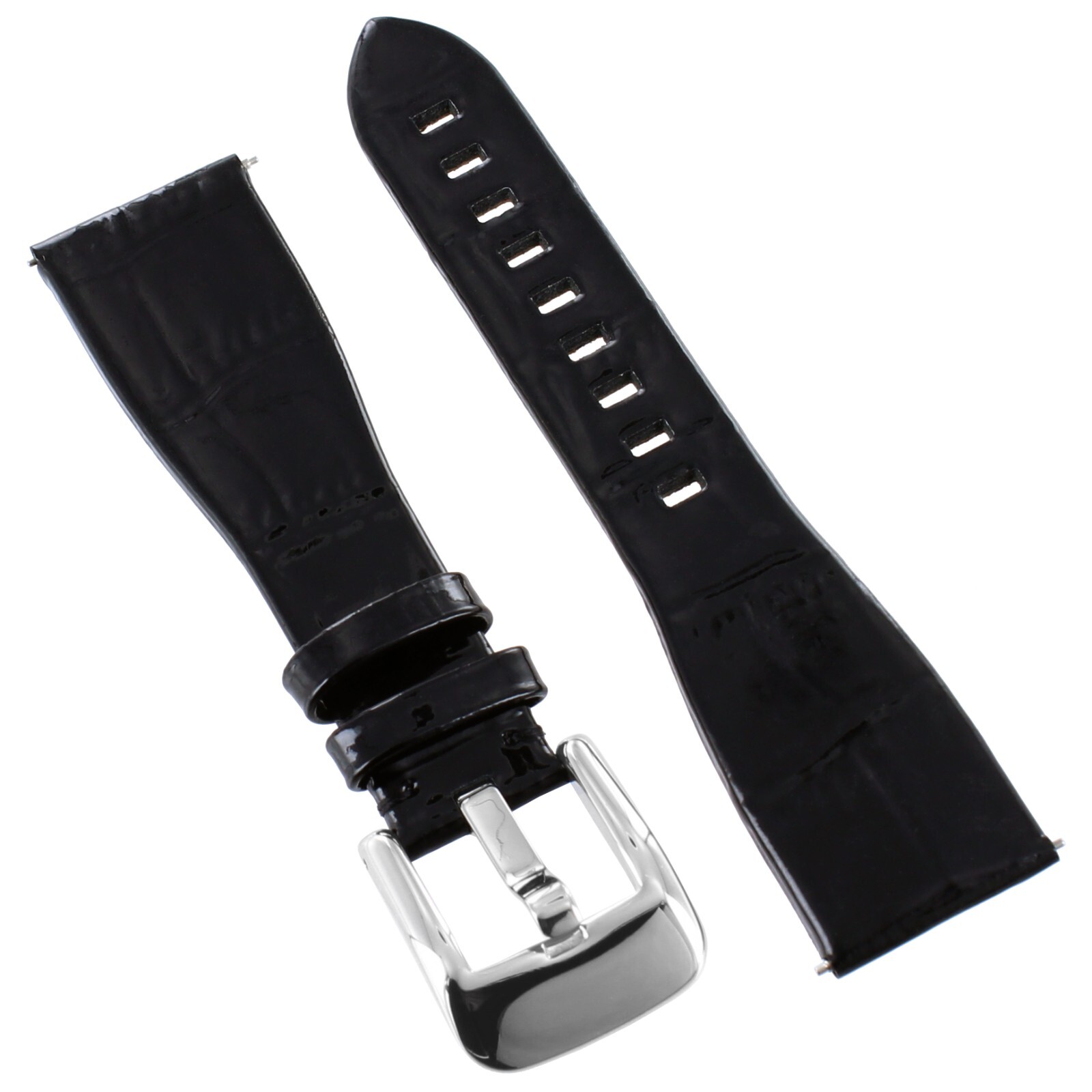 22mm Glam Rock Black Shiny Handmade Alligator Grain Genuine Leather Watch Band