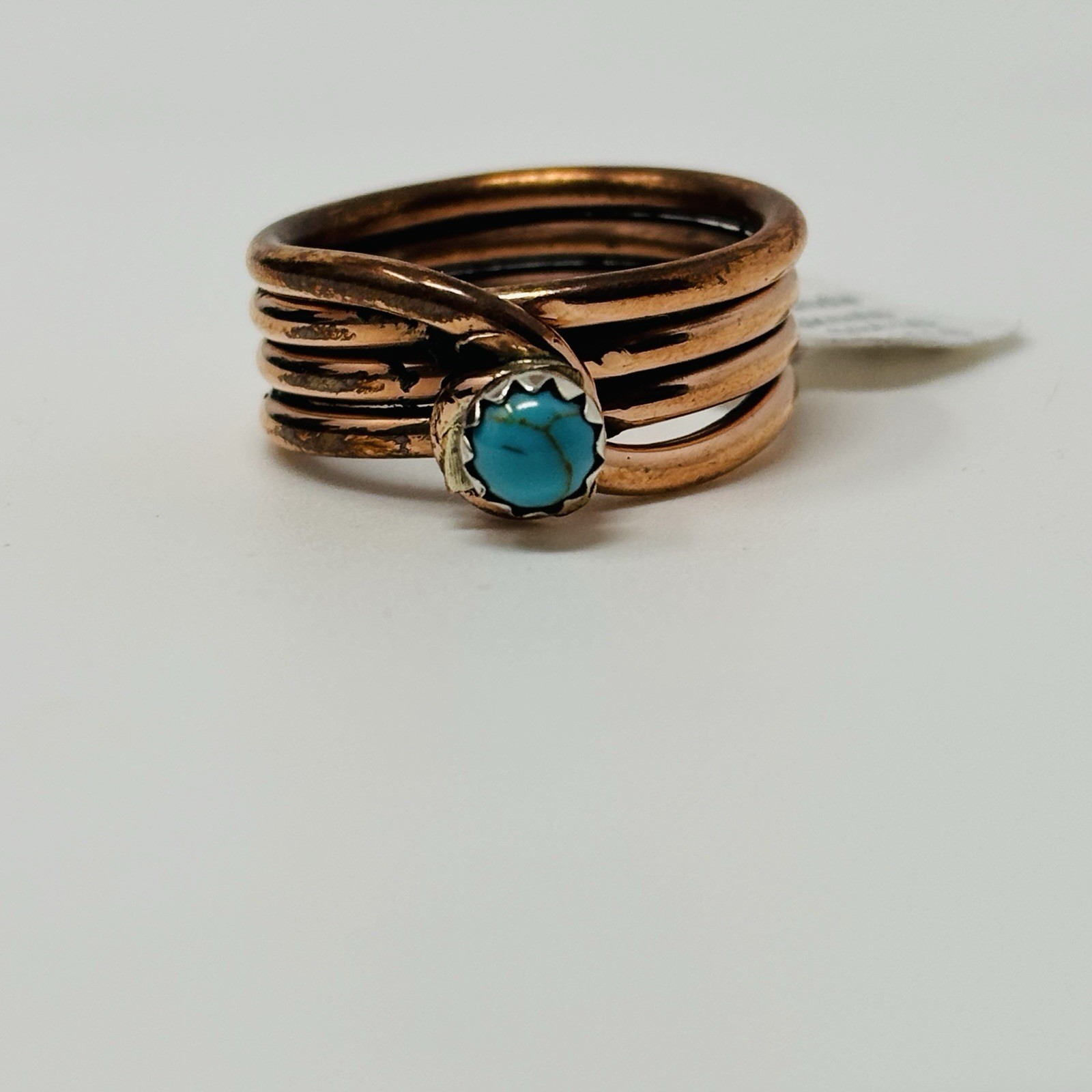 Navajo Coiled Copper & Turquoise Ring by Yolanda Skeets – Size 8