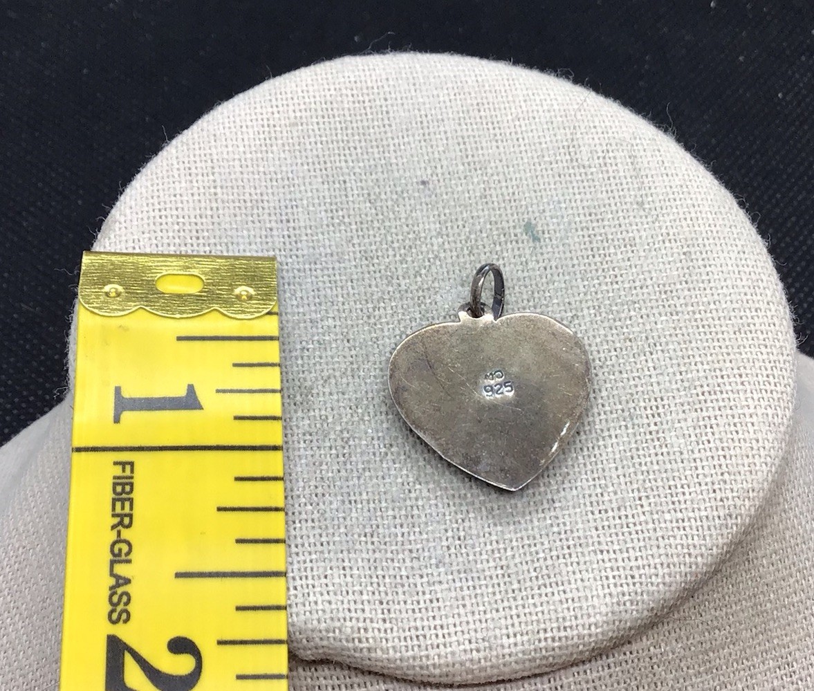 Vintage Sterling Silver 925 Unique Abalone Shell Heart Pendant Y1661