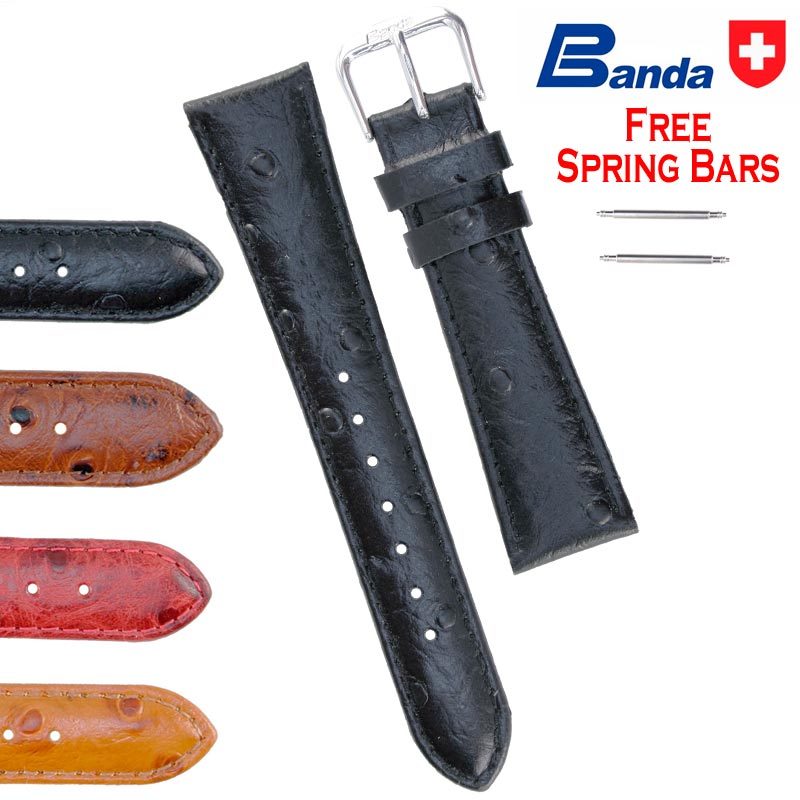 Banda Premium Grade Calfskin Ostrich Grain Leather Watch Band (Sizes 12 – 20mm)