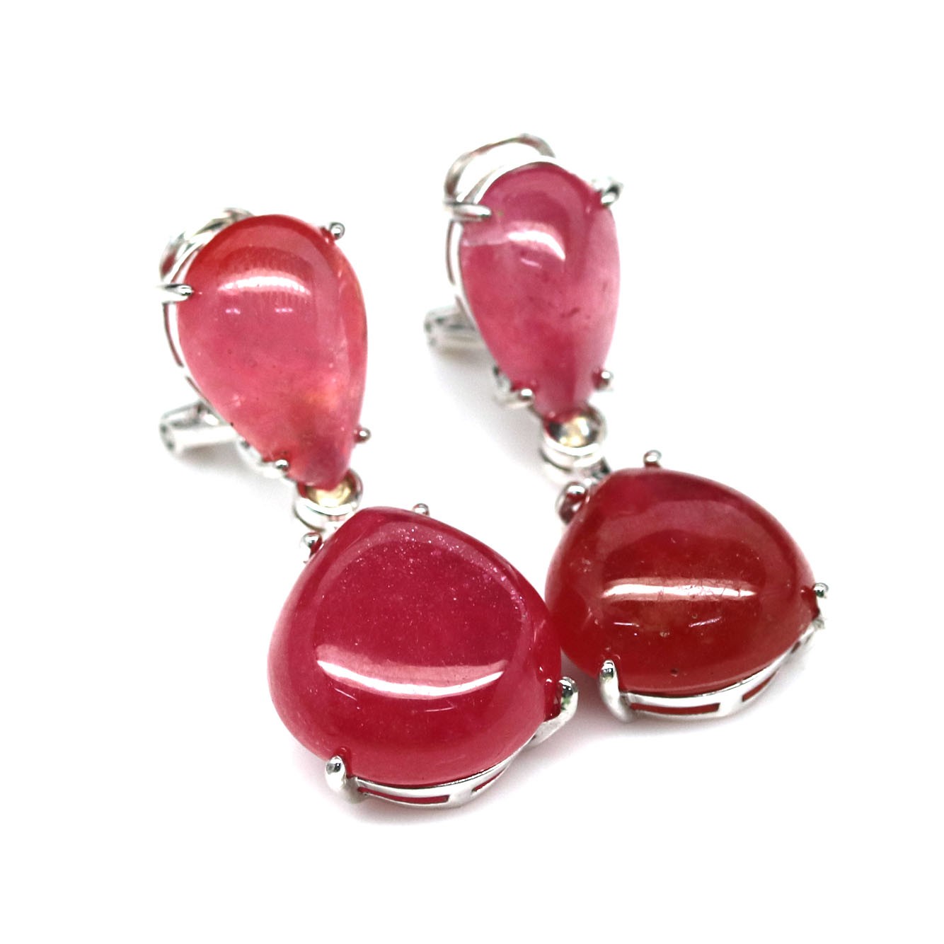 925 Sterling Silver 18K Gold Plated 16 x 17 mm. Red Ruby Sapphire Earrings