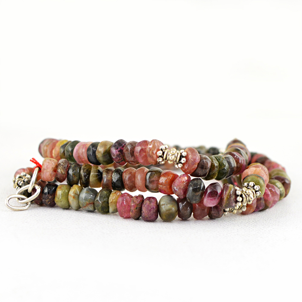 154.00 CTS NATURAL WATERMELON TOURMALINE UNTREATED ROUND BEADS NECKLACE (DG)