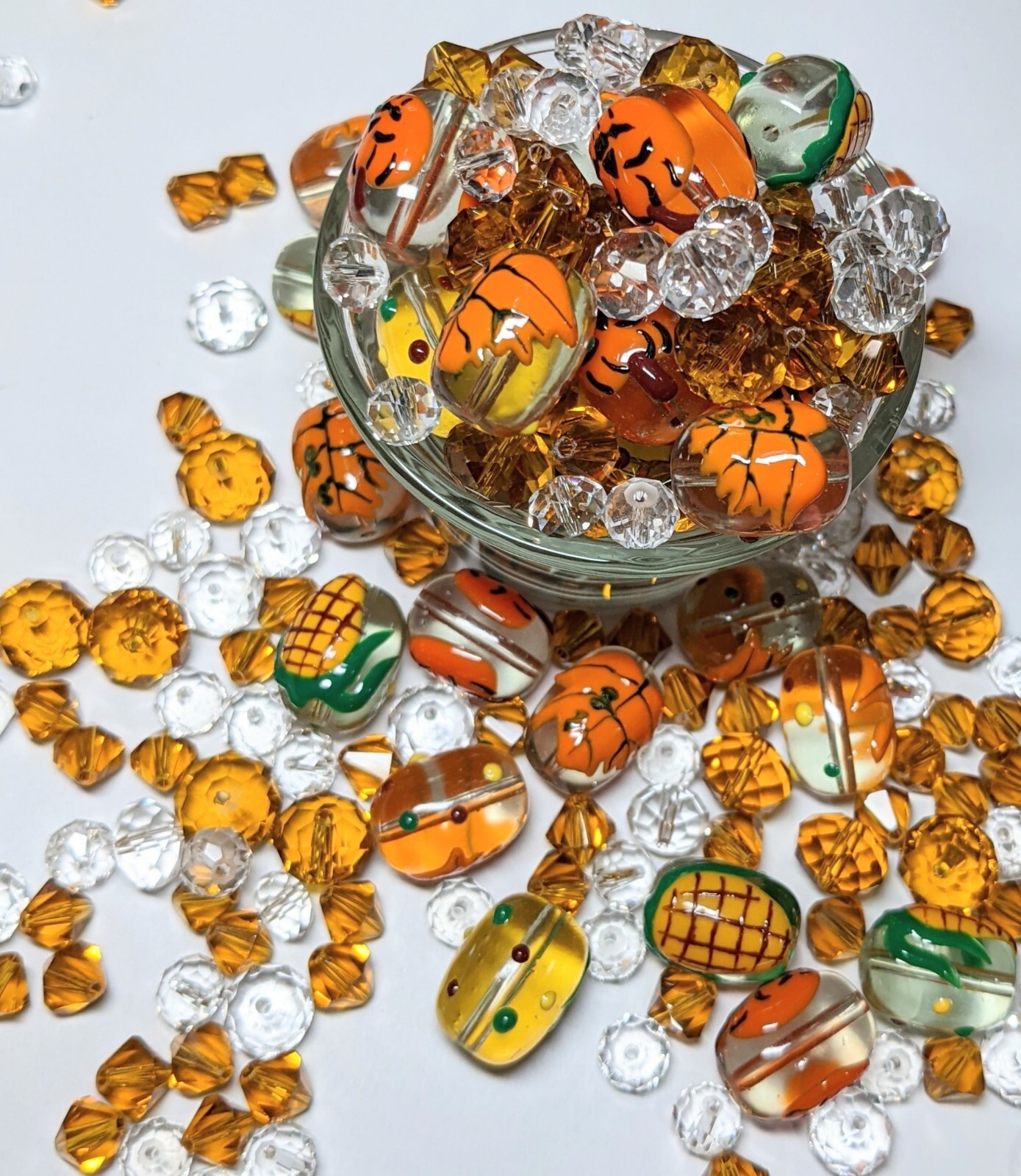 Thanksgiving Beads Fall Beads Glass Beads Pumpkin Corn Maple Leaf DIY 100pc