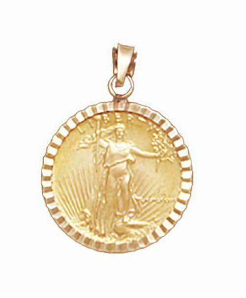 14K Yellow Gold DIAMOND CUT DIE STRUCK BEZEL 1/10 American EaglePendant