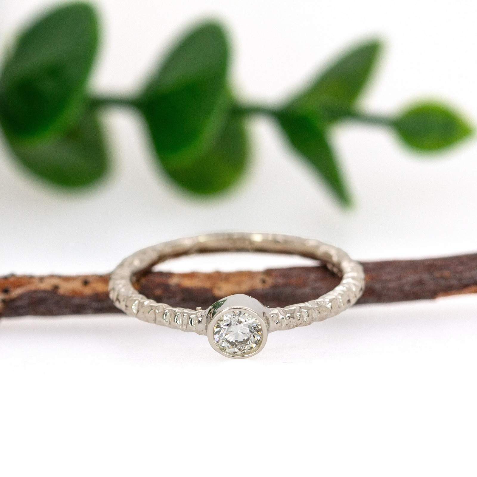 0.11ct Lab-Created Diamond Round Ring Solid 14K White Gold 3mm for Women Gift
