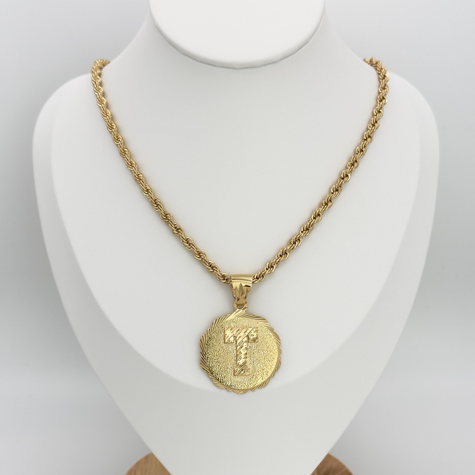 Gold Initial Necklace, 30mm Circle Initial Pendant, 14k Heavy Plated