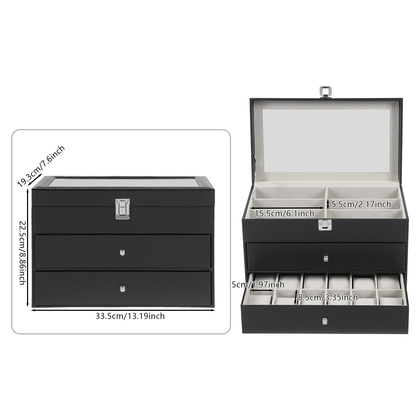 Sunglasses Case Watch Box Watch Case Jewelry Box and 12 Eyeglasses Storage