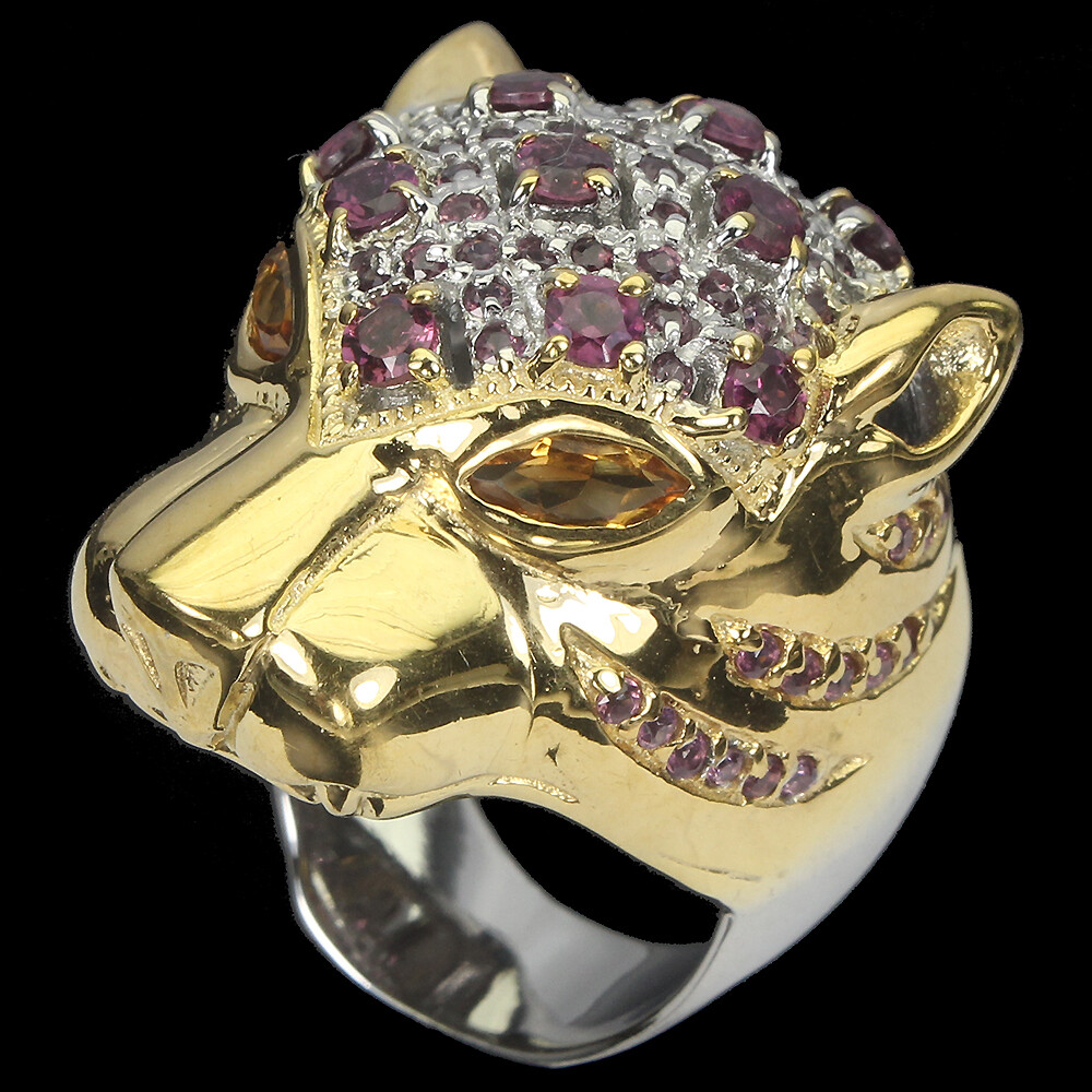 925 Sterling Silver Ring Marquise Citrine Rhodolite Gemstone Jewelry Tiger Size