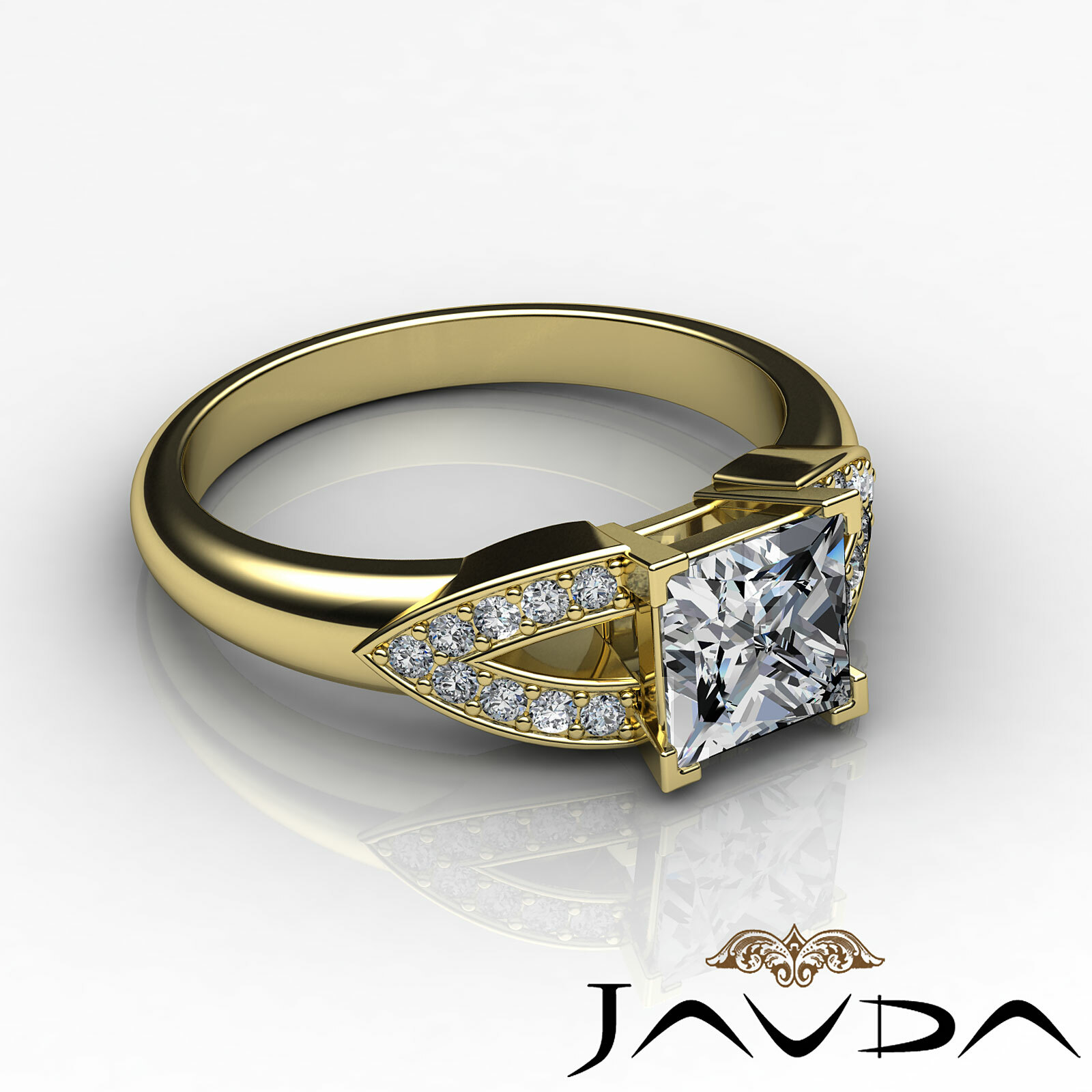 Princess Natural Diamond V Shaped Shank Engagement Pave Ring GIA G SI1 1.25 Ctw
