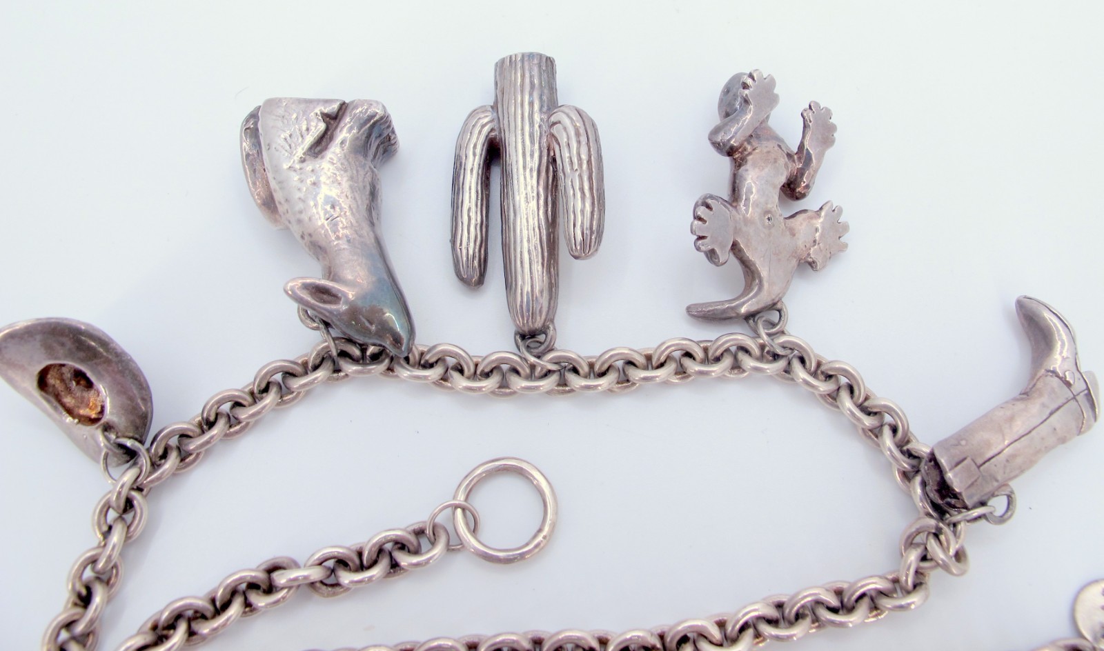 Vintage Sterling Susan Cummings Western 5 Charms Necklace 19″ Long******