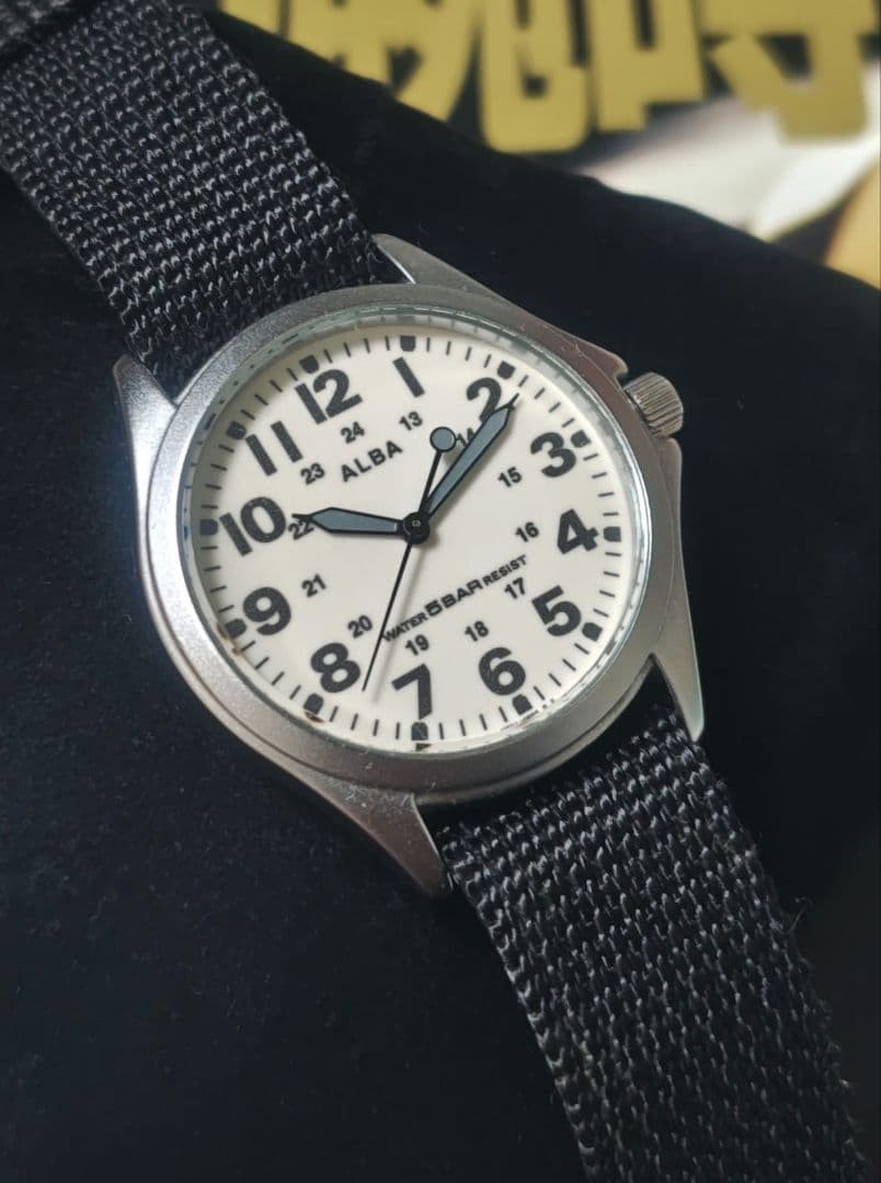 SEIKO ALBA Military Field Watch AQPK401 White Black belt Japan good working