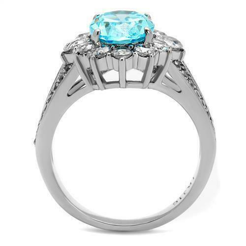 Brilliant 2.54Ct Oval Cut Sea Blue Cubic Zircon CZ AAA Accented Ring 5-10 Tk2977