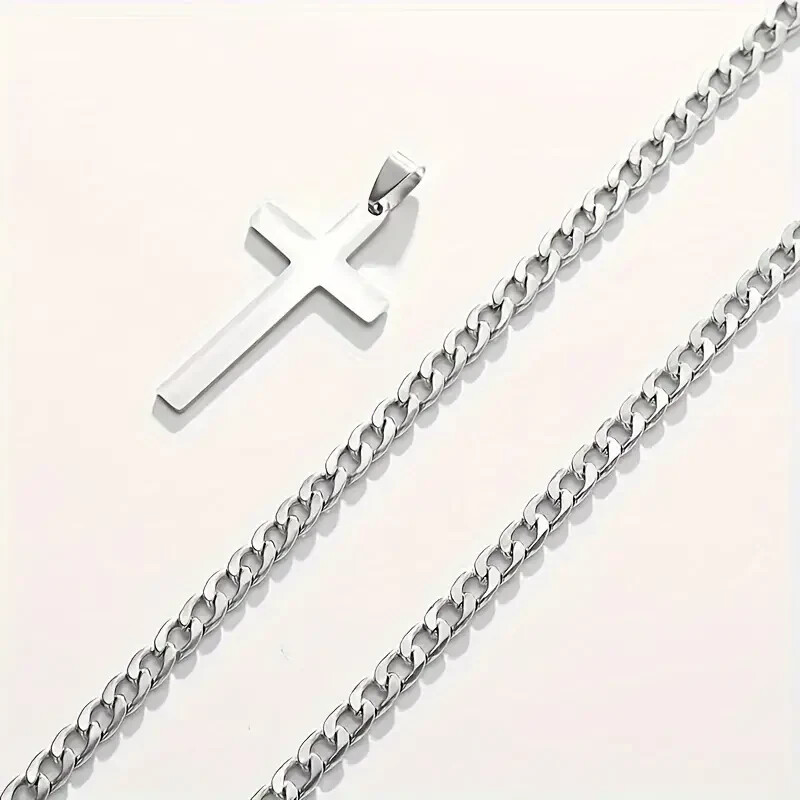 2 piezas collar colgante de cruz acero inoxidable para hombre, cadena de hip hop