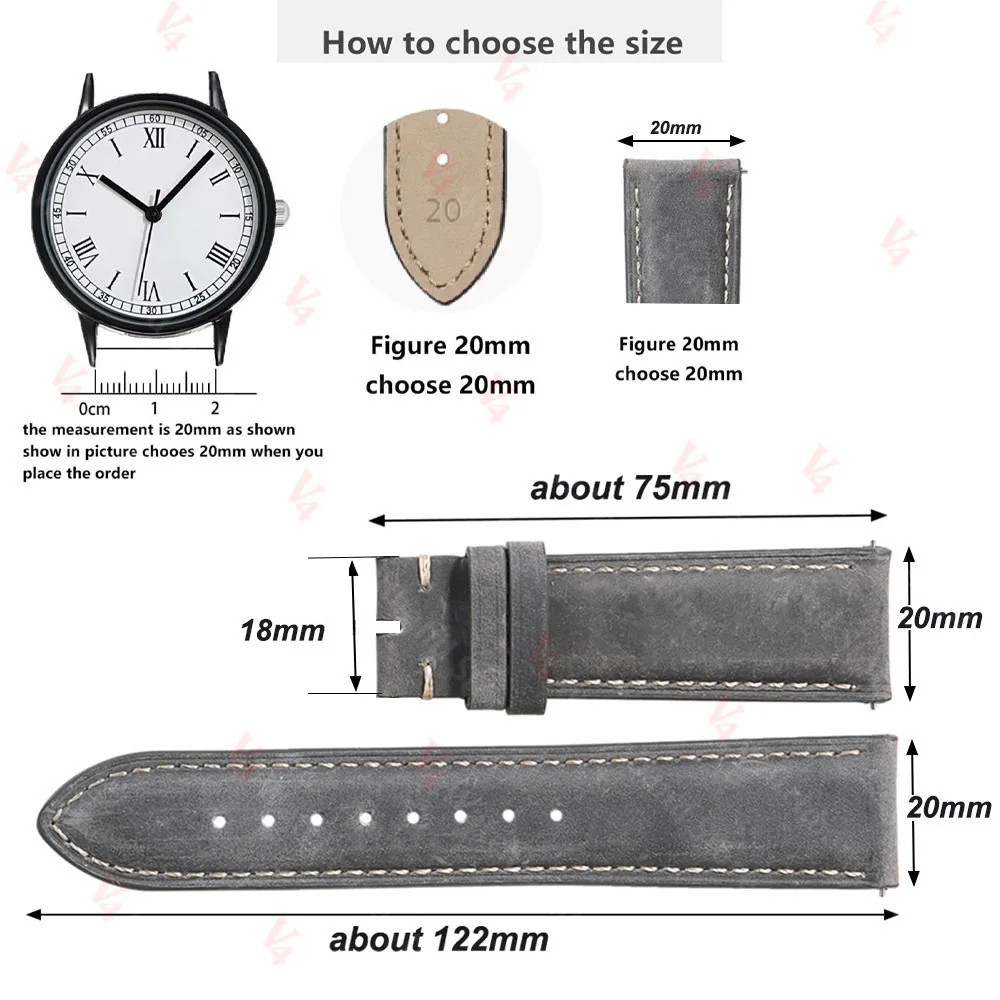 Genuine Calfskin Leather Watch Band 18mm 20mm 22mm 24mm Butterfly Buckle Strap