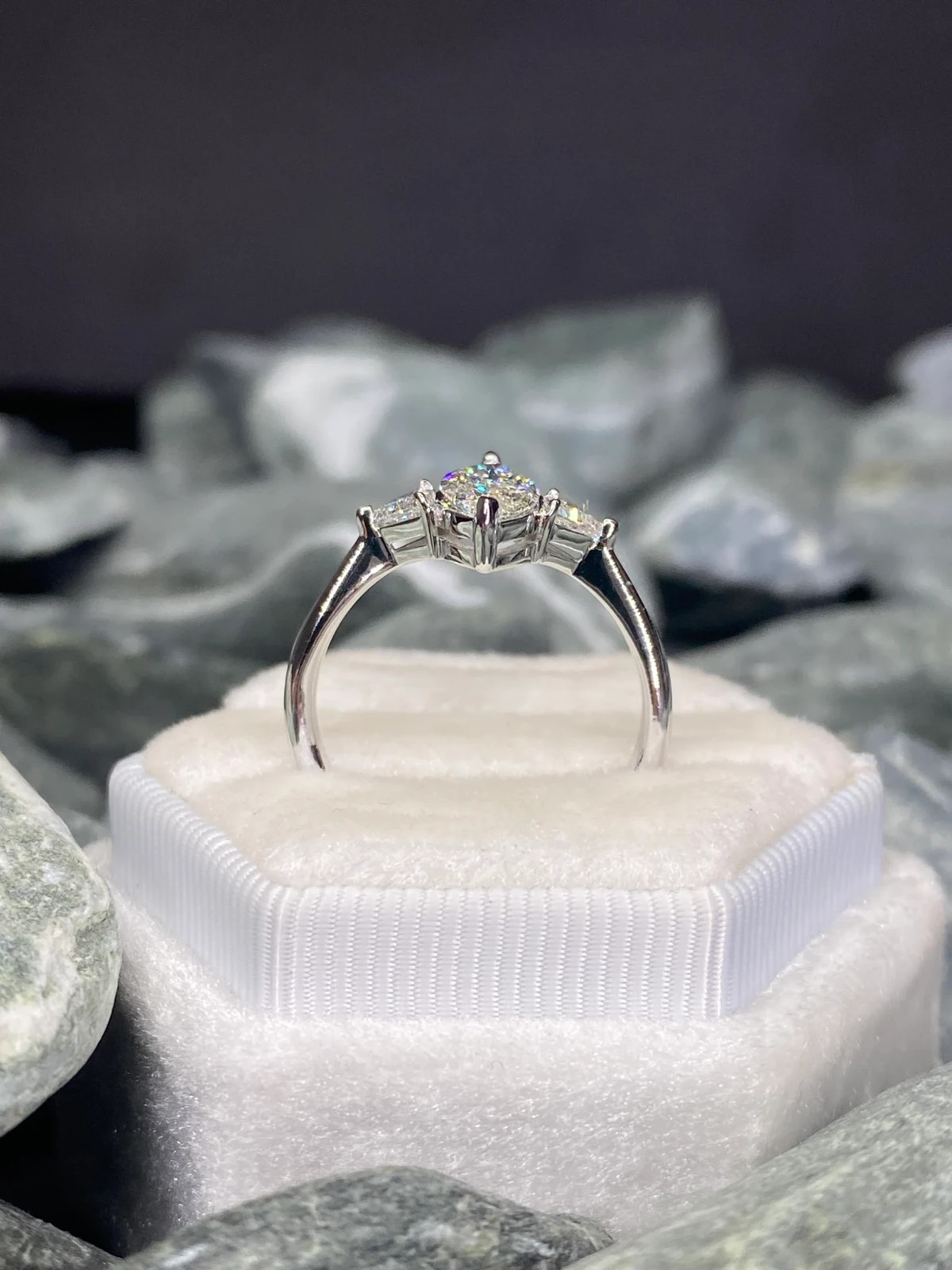 2 CT Marquise Cut Moissanite Three Stone Engagement Ring 14K White Gold Plated