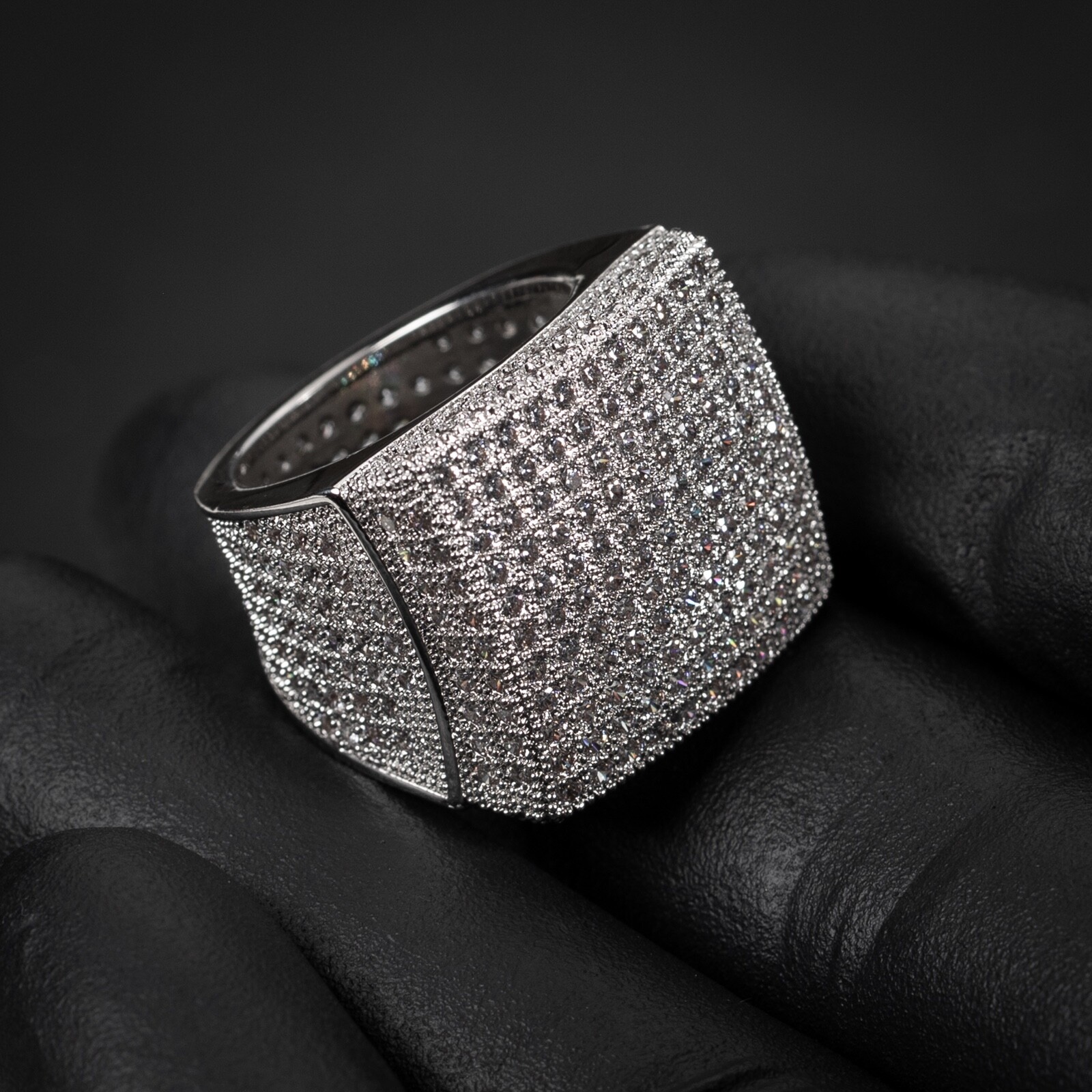 Mens Iced Hip Hop Micro Pave Cz Iced White Gold Plated Statement Pinky Ring