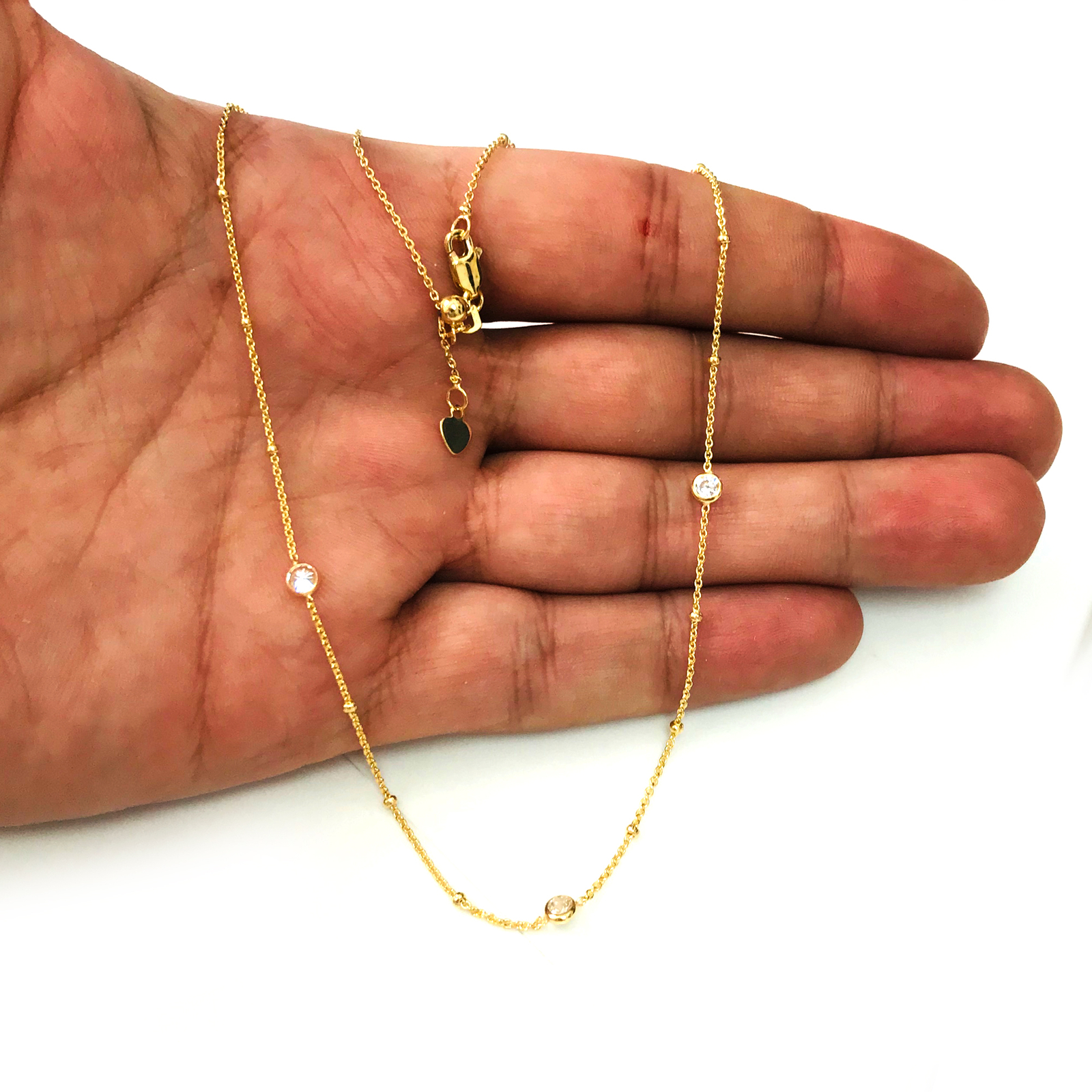 4 Stations CZ Choker 14k Yellow Gold Necklace, 16″ Adjustable