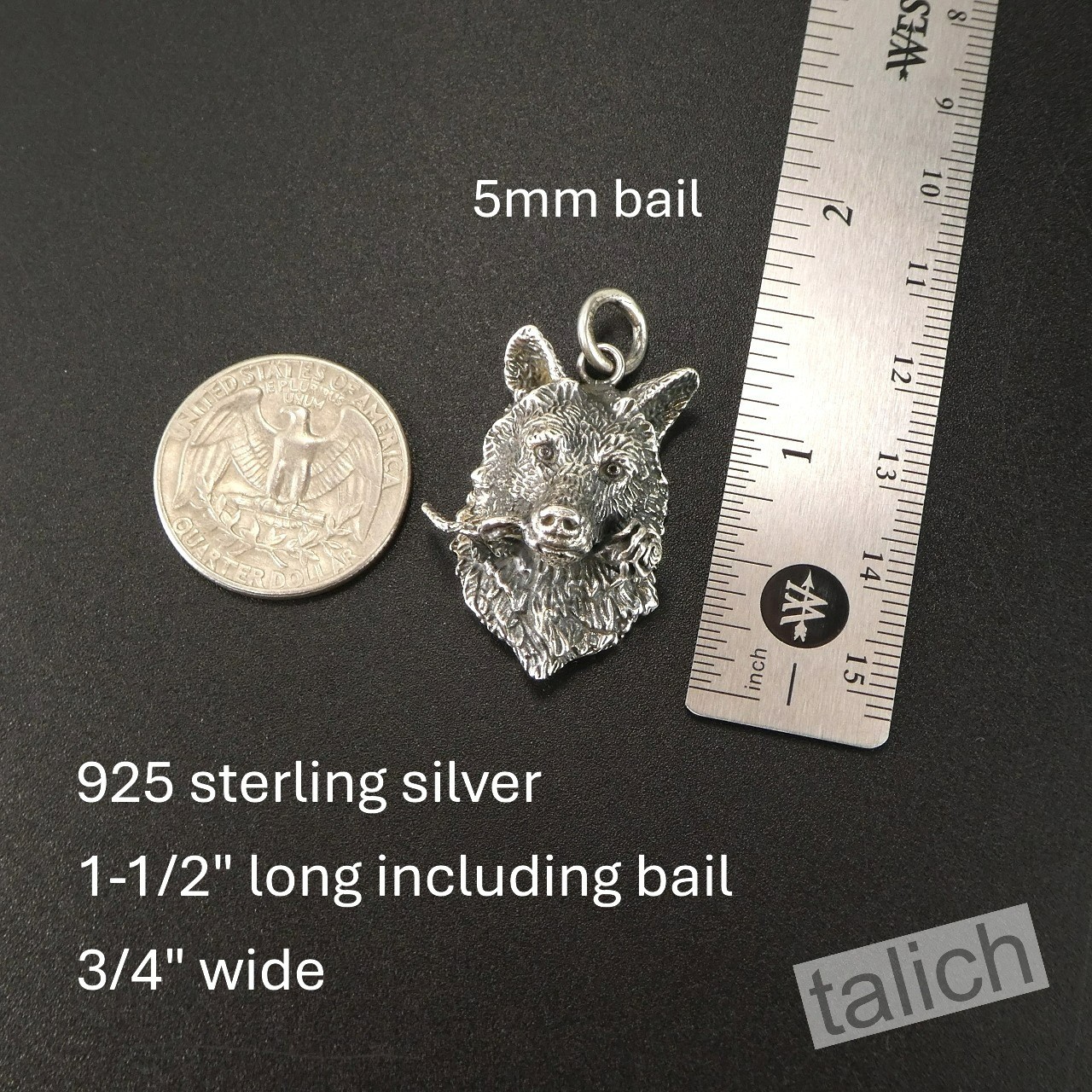 Solid 925 Sterling Silver 3D Wolf Head with Rose Flower Unisex Biker Pendant
