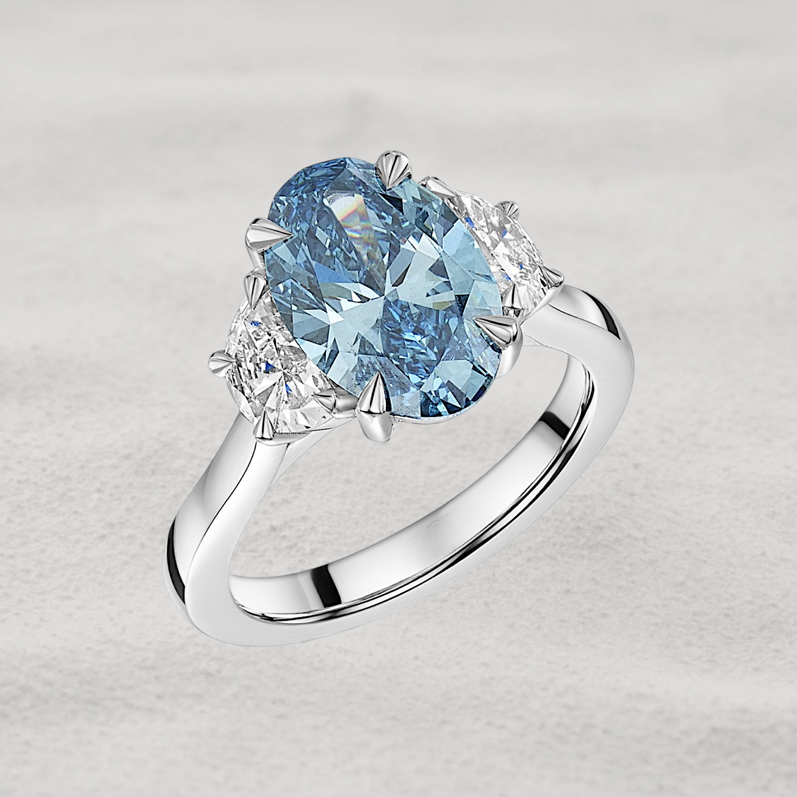 Oval Cut 4.50 CT Fancy Intense Blue Lab Grown Diamond Women Ring 14K White Gold