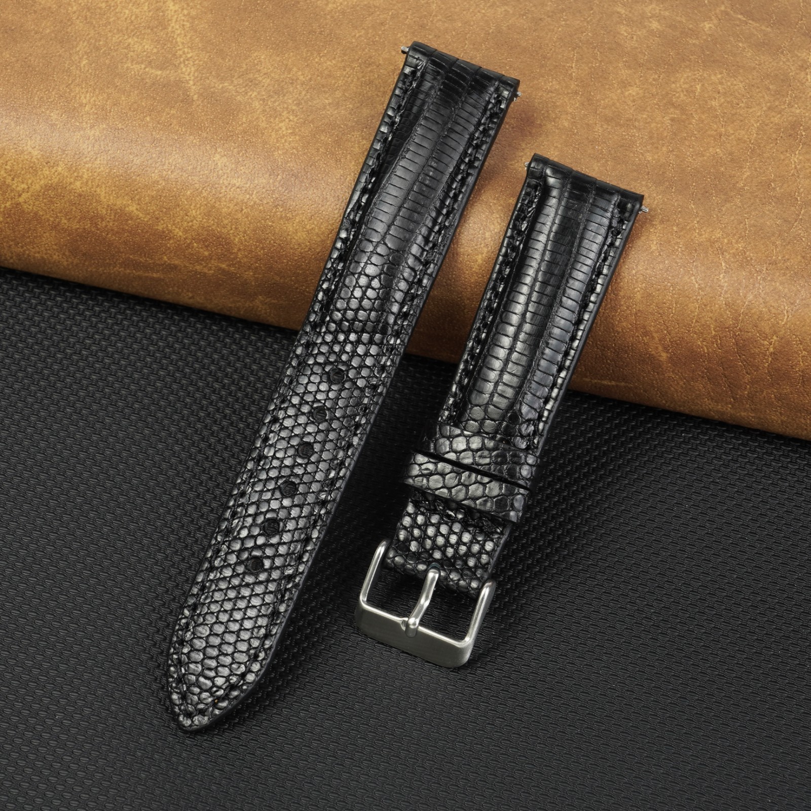 Black Lizard Leather Watch Strap Men Classic Genuine Lizard Leather Watch Band