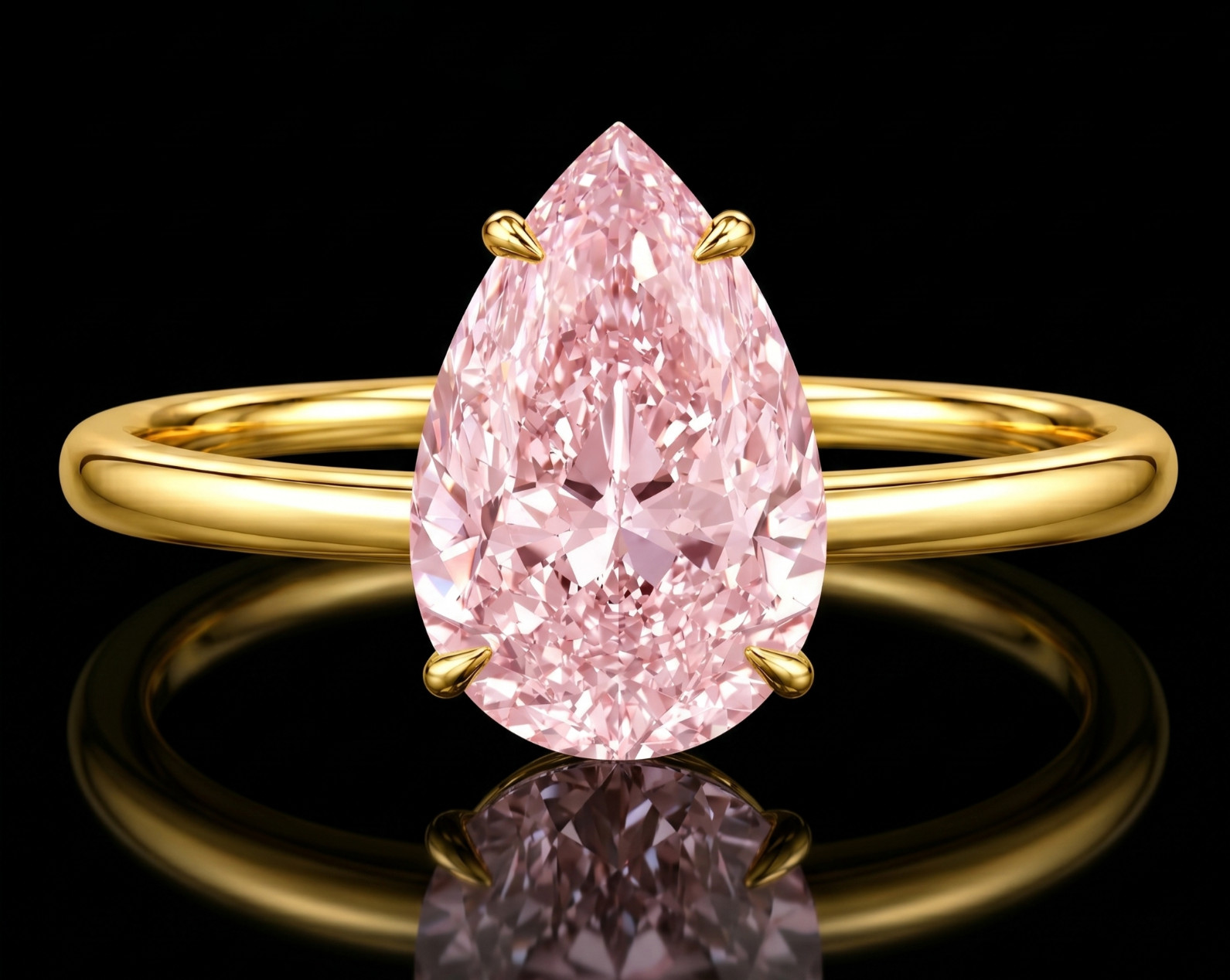 RARE 7.00 Ct Certified Pear Shape Pink Natural Diamond Ring Yellow Gold Finish