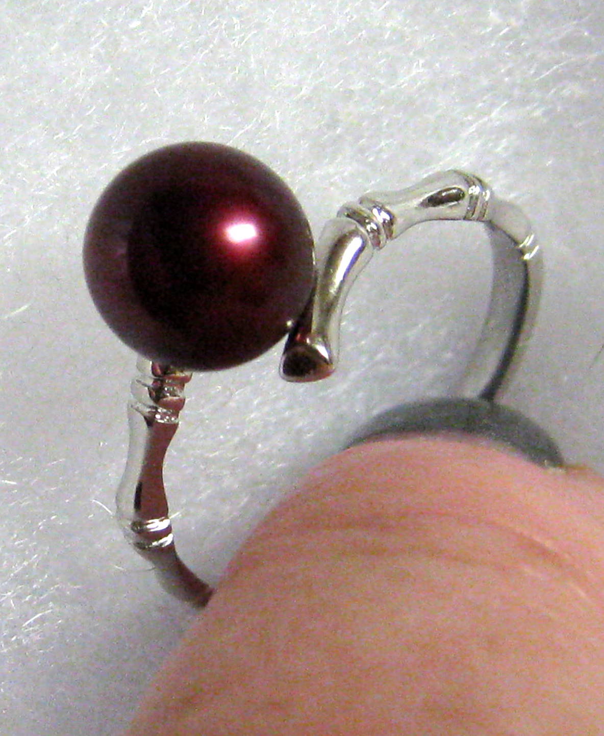 7.5-8m Cultured Pearl Ring Sterling Silver .925 Cranberry Wine Red Color