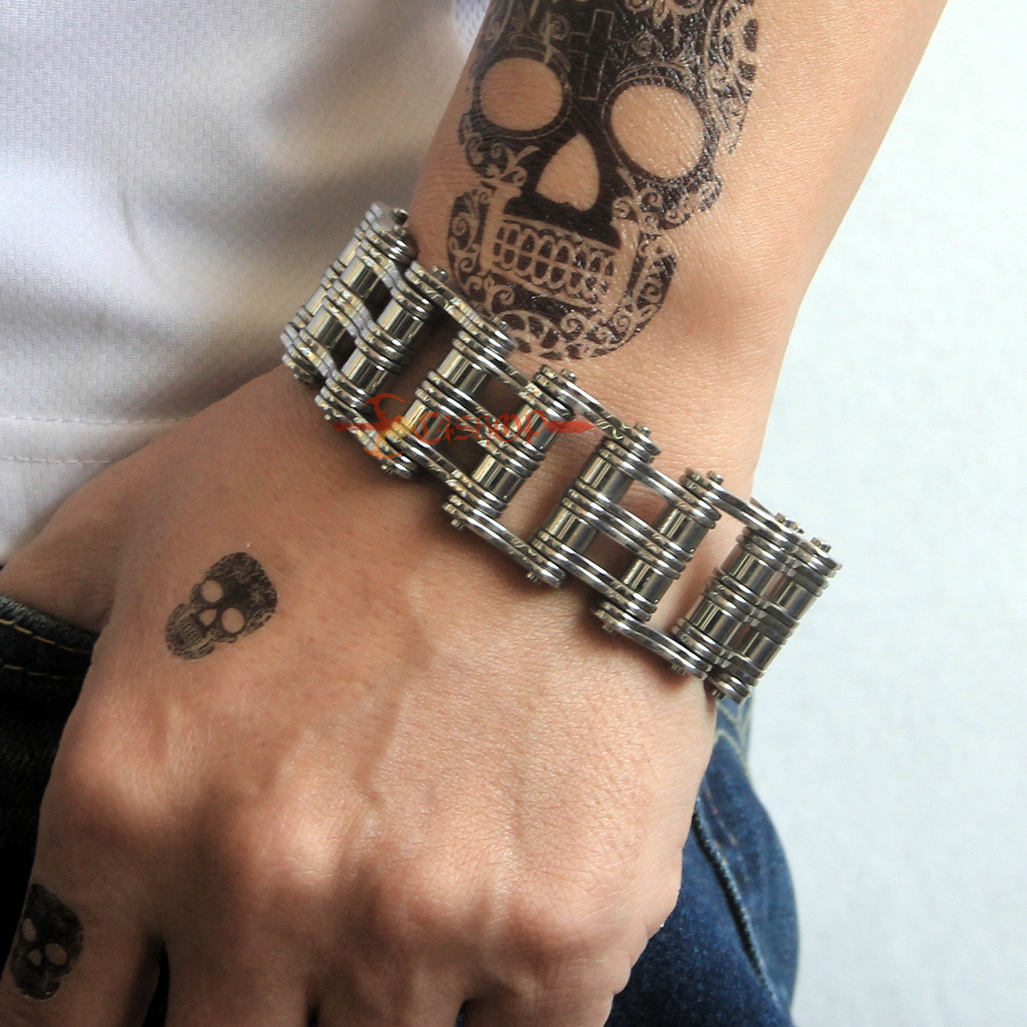 Heavy Mens Stainless Steel Motorcycle Bike Chain Biker Bracelet Silver 27mm Wide