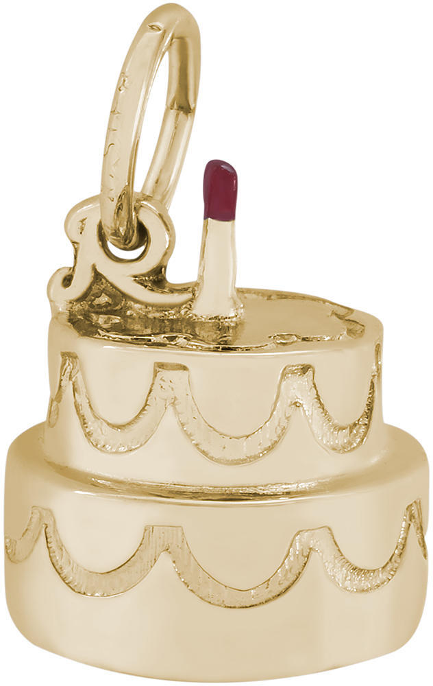Two-Tier Birthday Cake w/ Candle Charm Rembrandt 10K or 14K Gold or 925 Silver