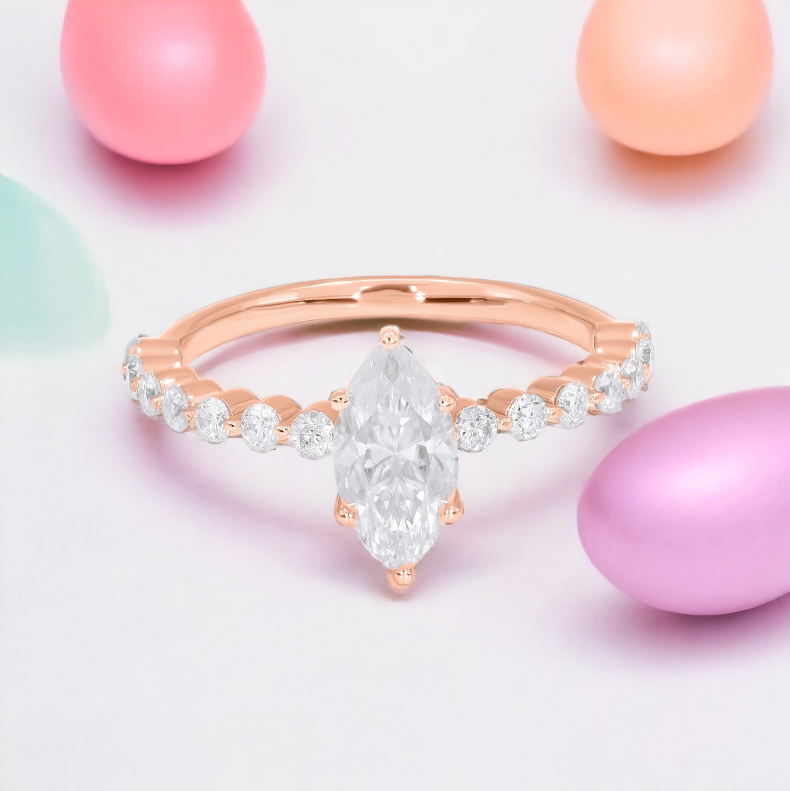 1.40Ct Marquise & Round Cut Moissanite Engagement Ring 10K Gold Women’s Gift