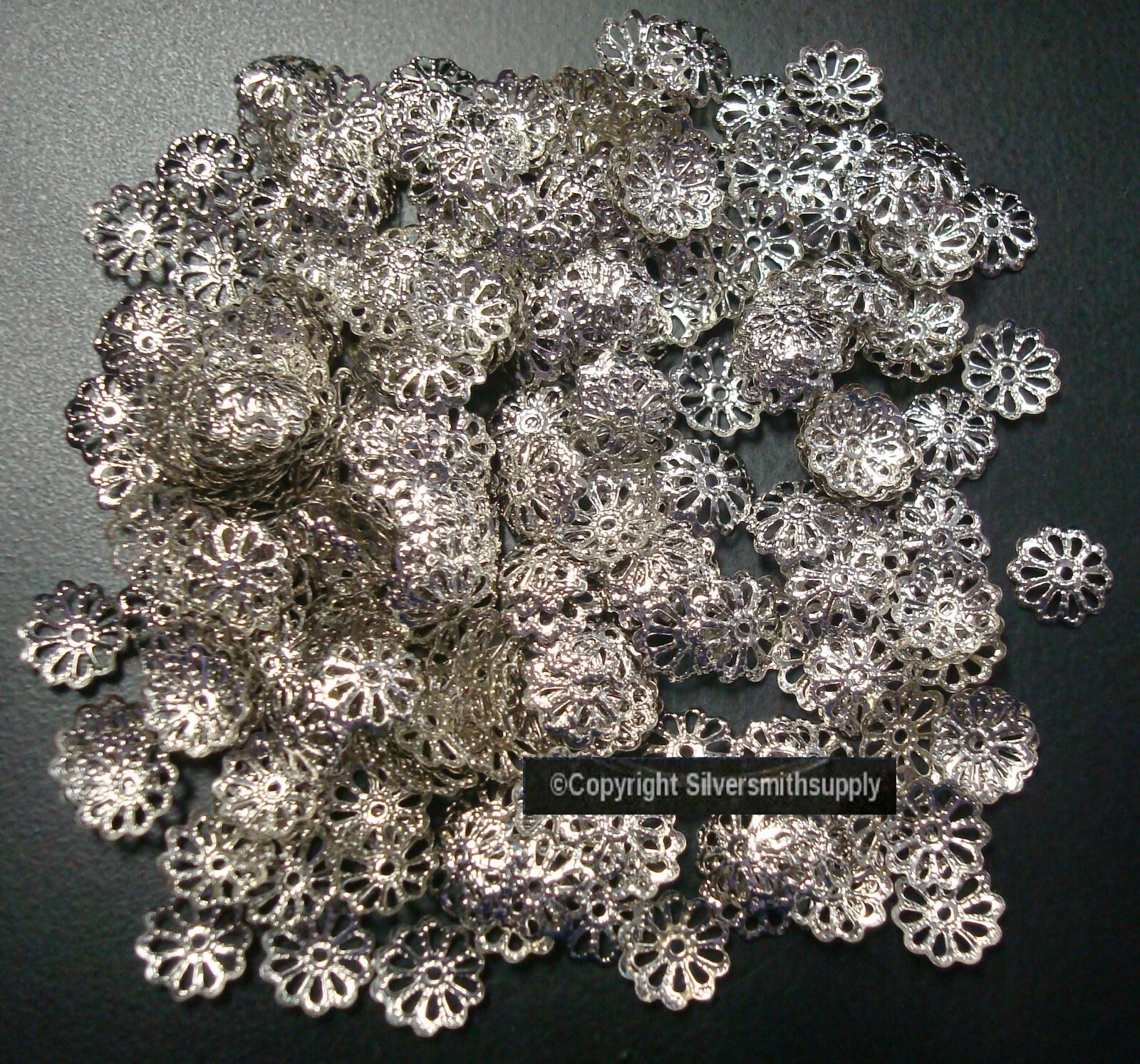 500 White Gold Pl metal 10mm filigree bead caps Victorian des caps FPB164B