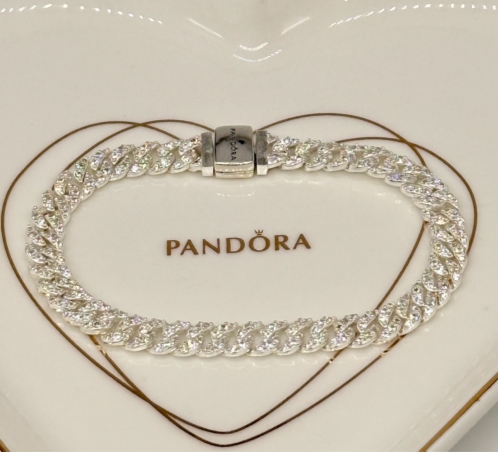 New Genuine Pandora Timeless Pavé Cuban Chain Bracelet 593008C01 Various Sizes