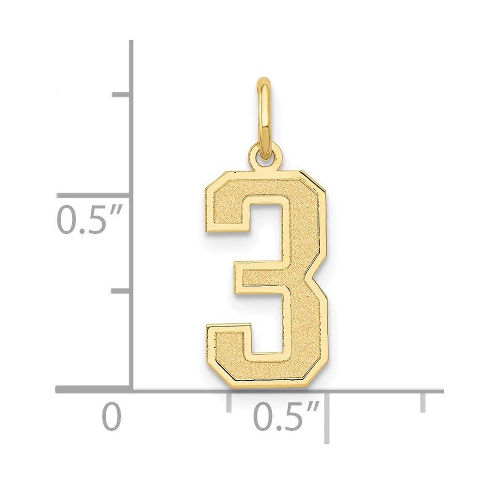 10k Yellow Gold Medium Satin Number 3 Charm Pendant 0.27g