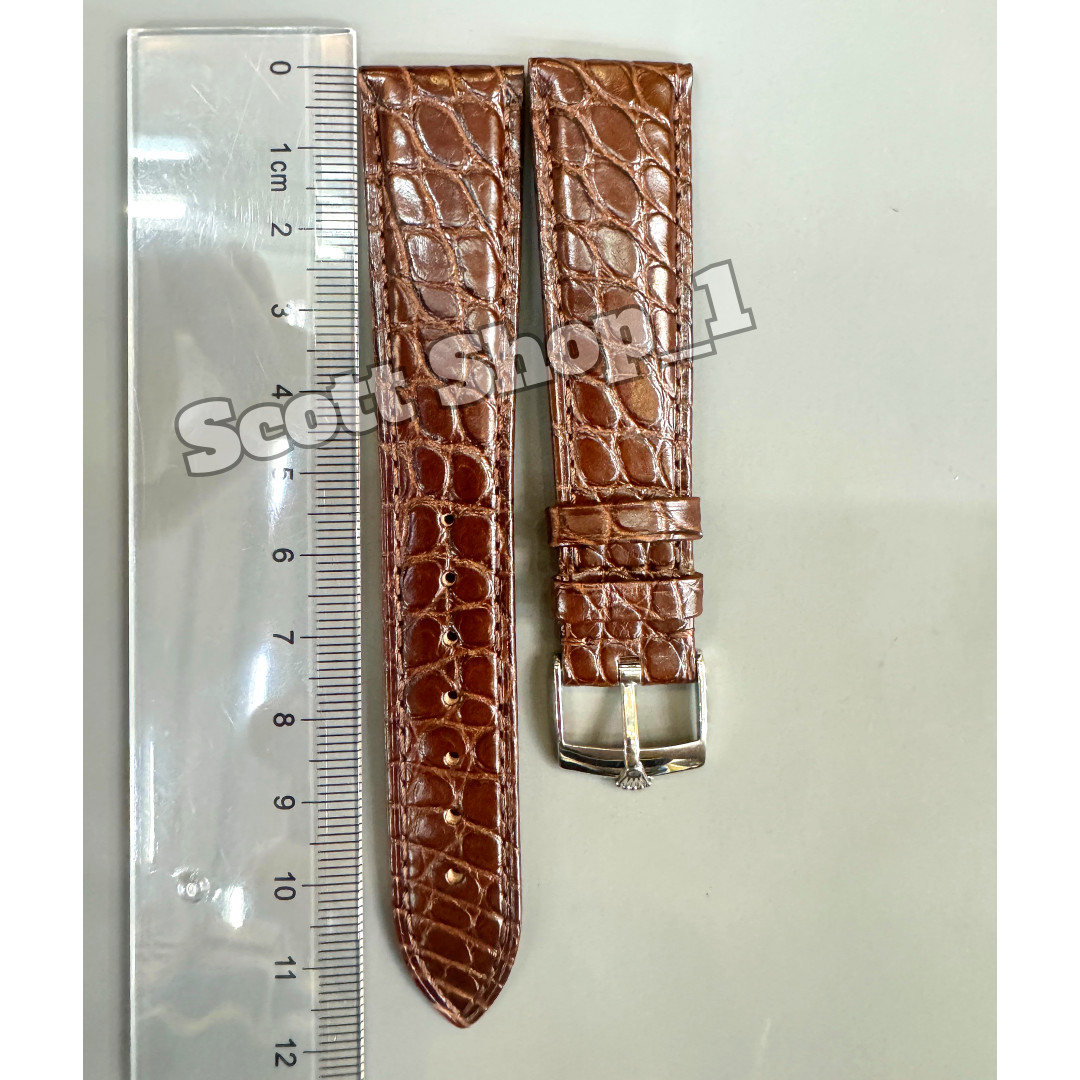 ROLEX Light Brown Crocodile Leather Watch Strap 20-16mm Silver Buckle NOS