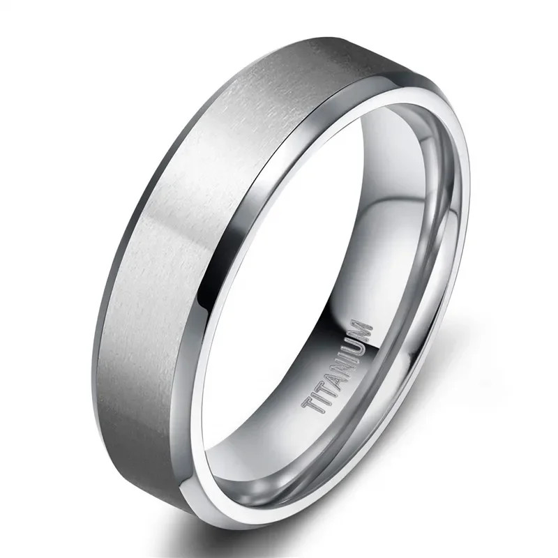 Wedding Band Ring Titanium Brushed Round Silver Color Engagement Jewelry
