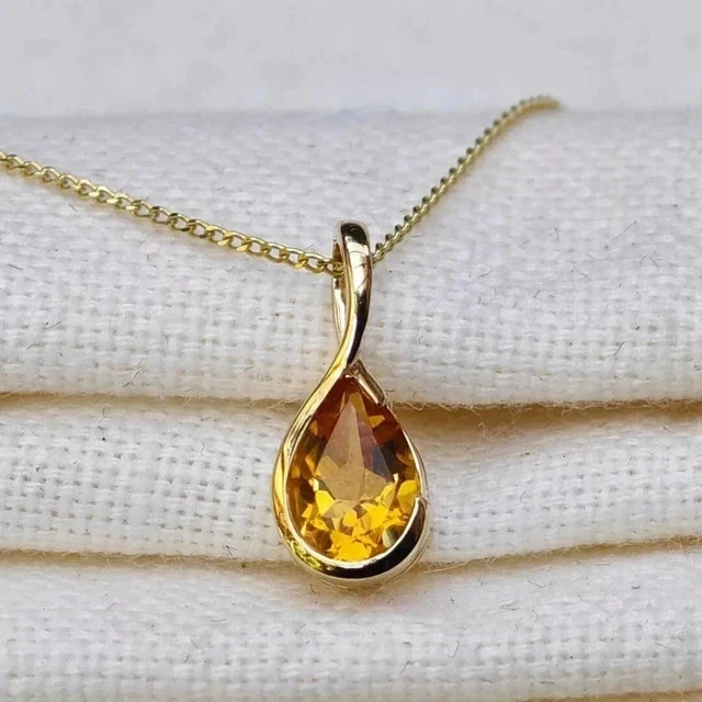 2Ct Pear Cut Lab Created Yellow Citrine Women’s Pendant 14K Yellow Gold Plated