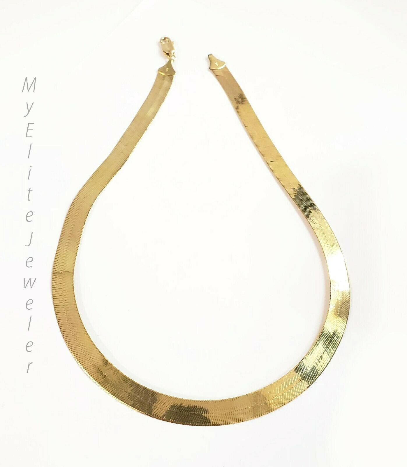 Ladies Men 10K Yellow Gold Herring Bone Chain 20 Inch 10mm Lobster Lock Real