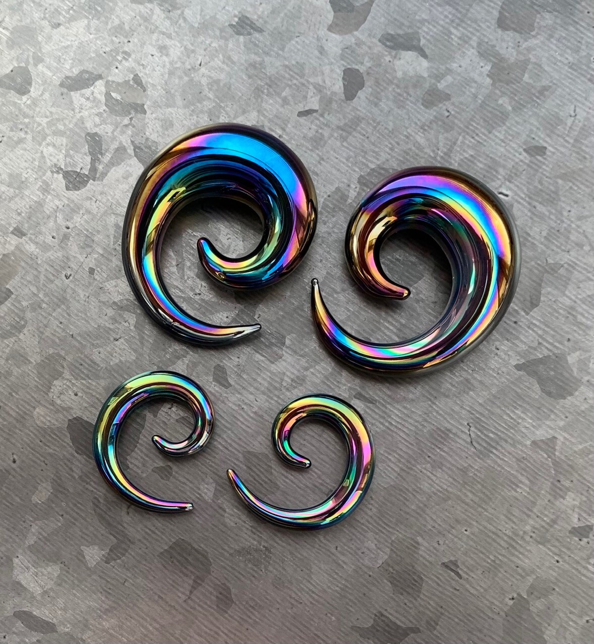 PAIR Black Lucifer Glass Spiral Tapers Expanders Plugs Gauges Body Jewelry